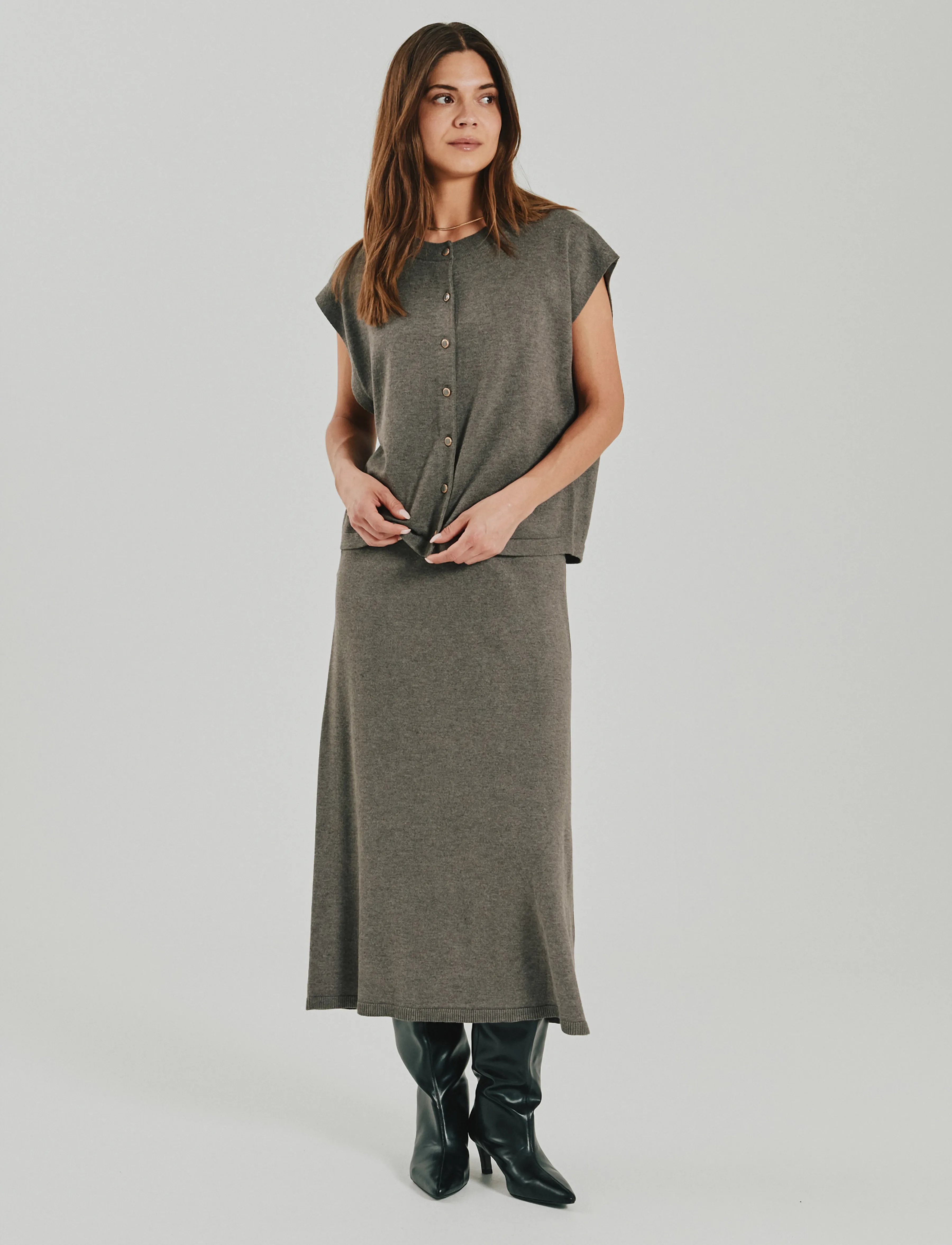 FREE/QUENT - FQKATIE-WAISTCOAT - morel melange - 0
