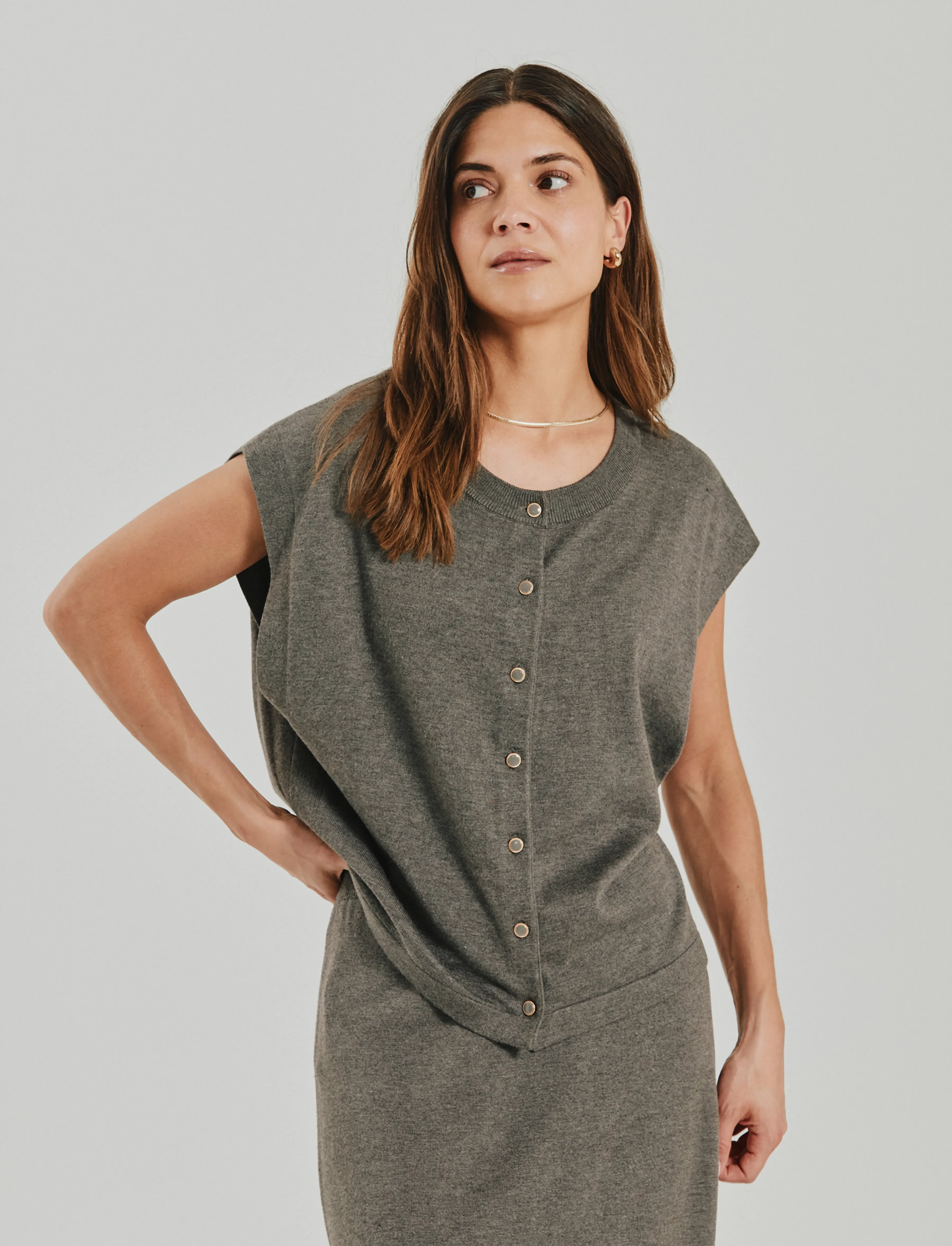 FREE/QUENT - FQKATIE-WAISTCOAT - morel melange - 3