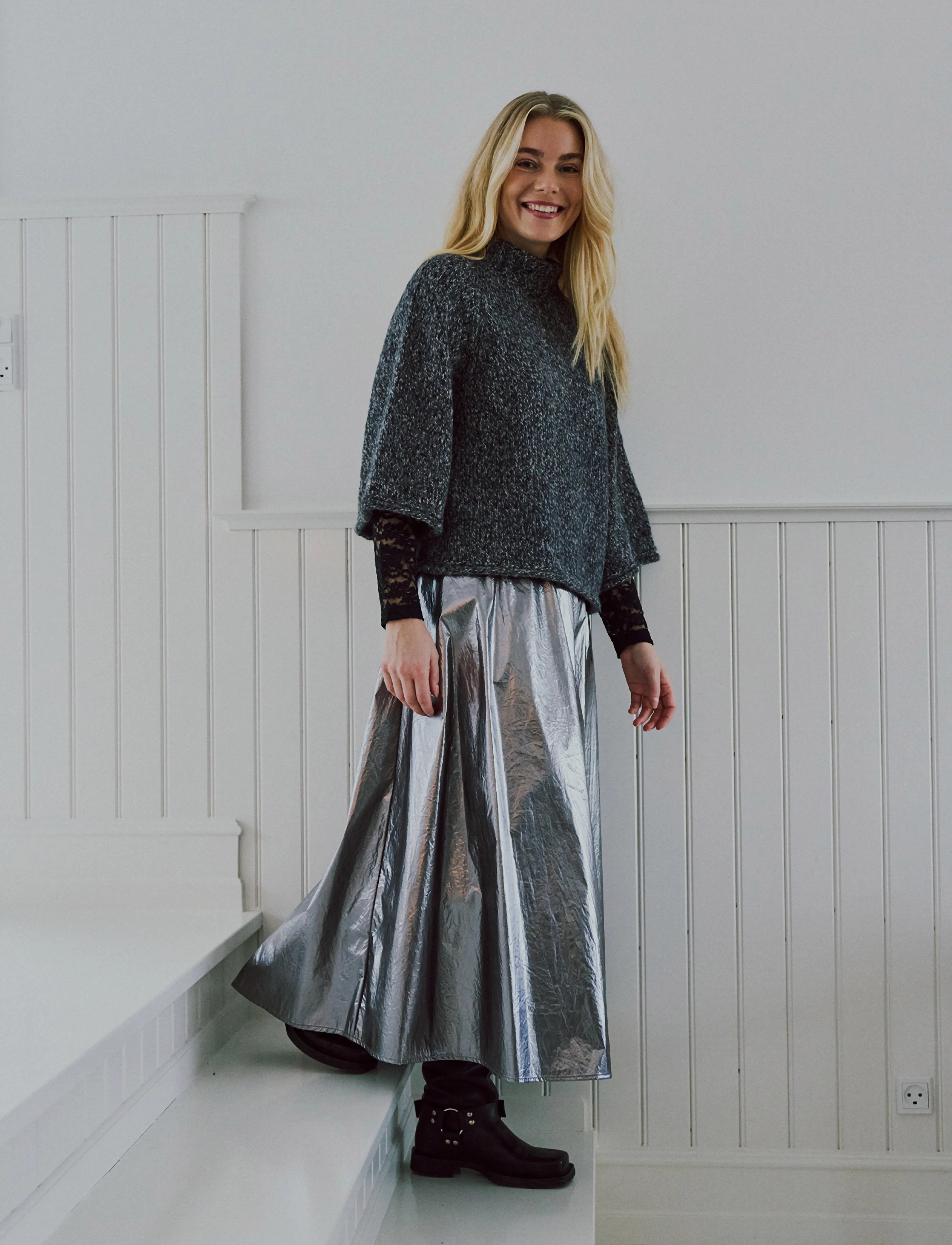 FREE/QUENT FQBLING-SKIRT - Midi skirts - GUNMETAL / silver