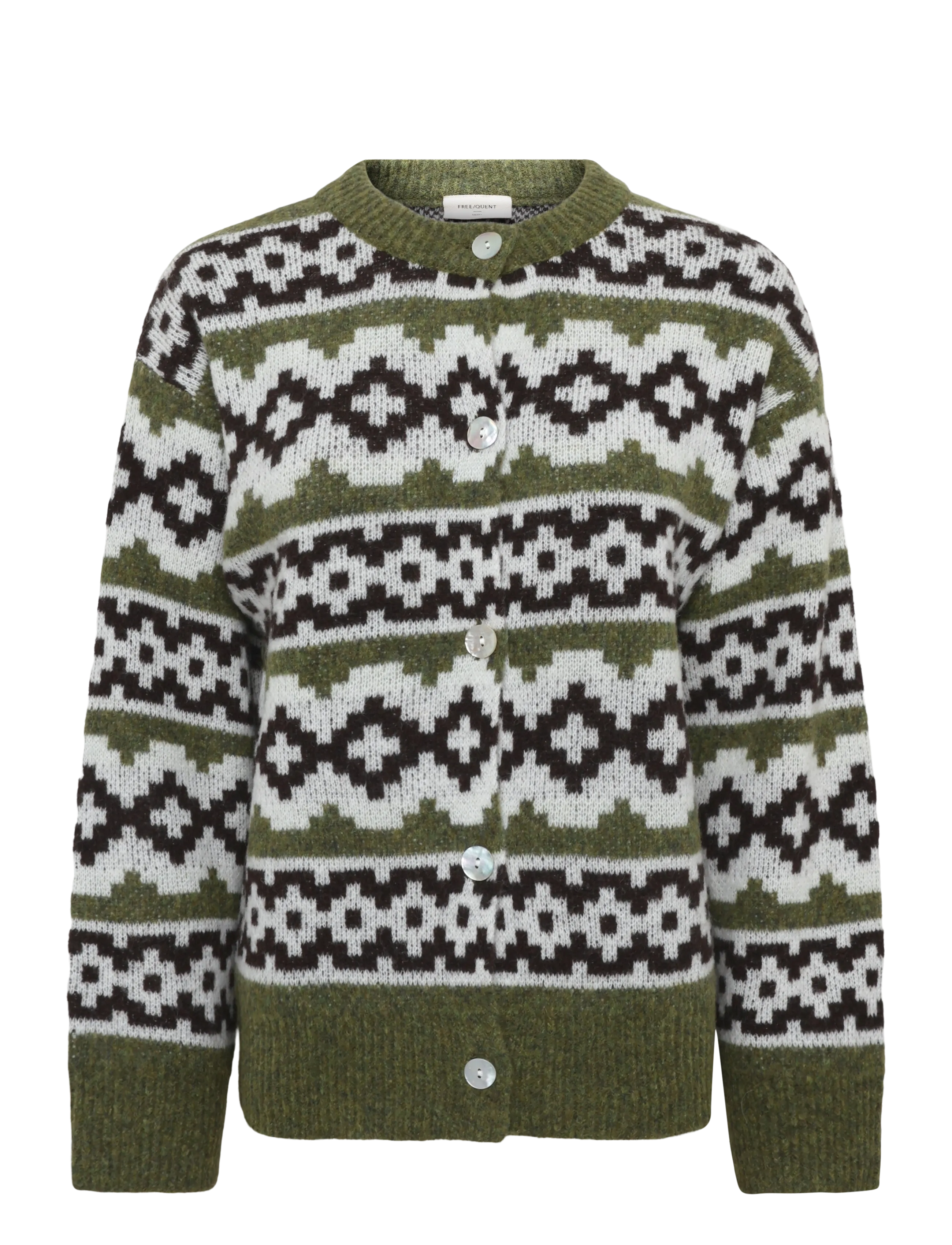FREE/QUENT FQALPA-CARDIGAN - Kardiganid - CAL. GREEN MEL W. S. OFF-WHITE / khaki/green