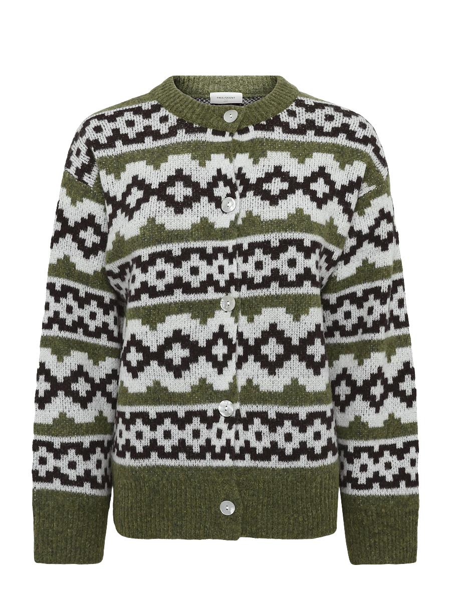 FREE/QUENT - FQALPA-CARDIGAN - cardigans - cal. green mel w. s. off-white - 1