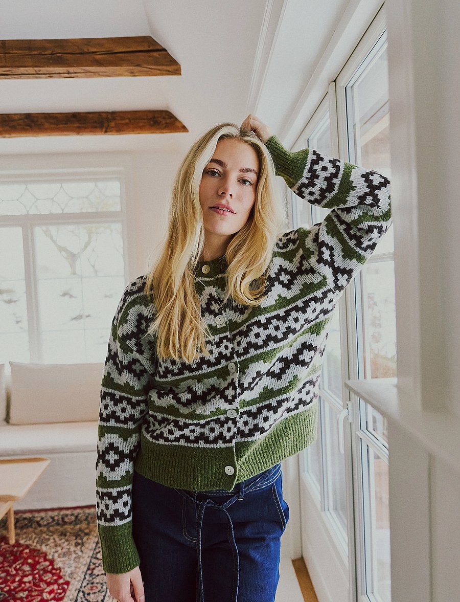 FREE/QUENT - FQALPA-CARDIGAN - strickjacken - cal. green mel w. s. off-white - 0