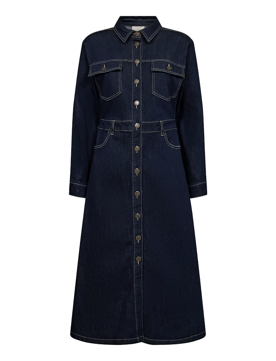 FREE/QUENT - FQSARA-DRESS - skjortklänningar - dark blue denim - 1