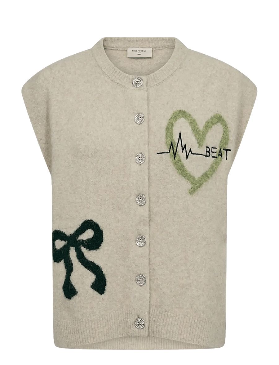 FREE/QUENT - FQNOMAS-VEST - kootud vestid - oyster gr ml w deep forest ml - 1