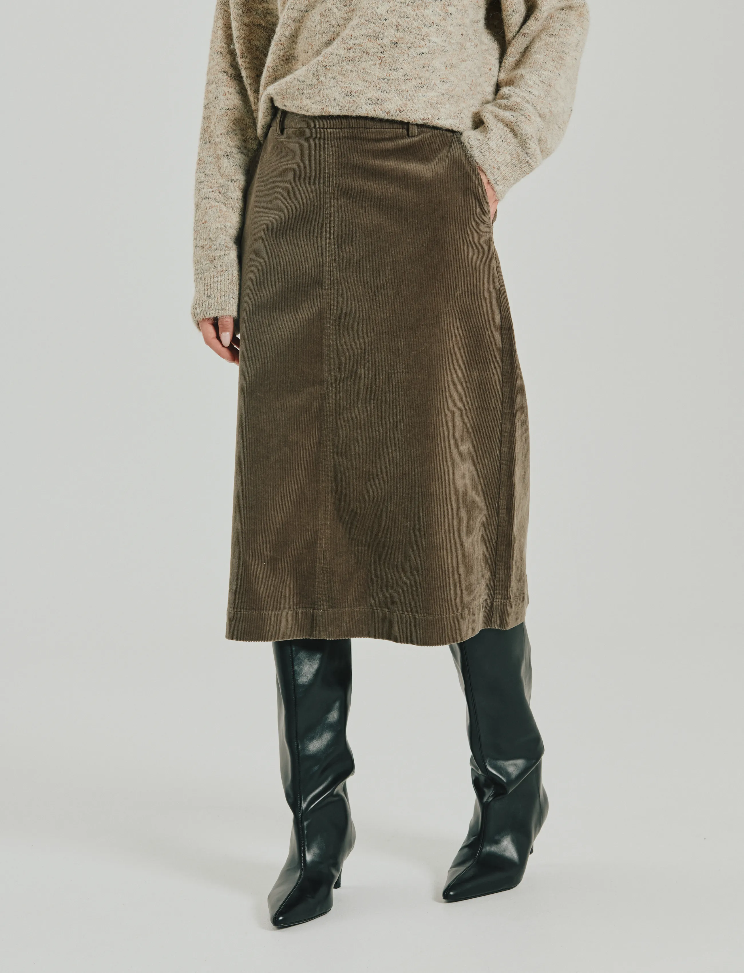 FREE/QUENT - FQCORDY-SKIRT - midi skirts - morel - 3
