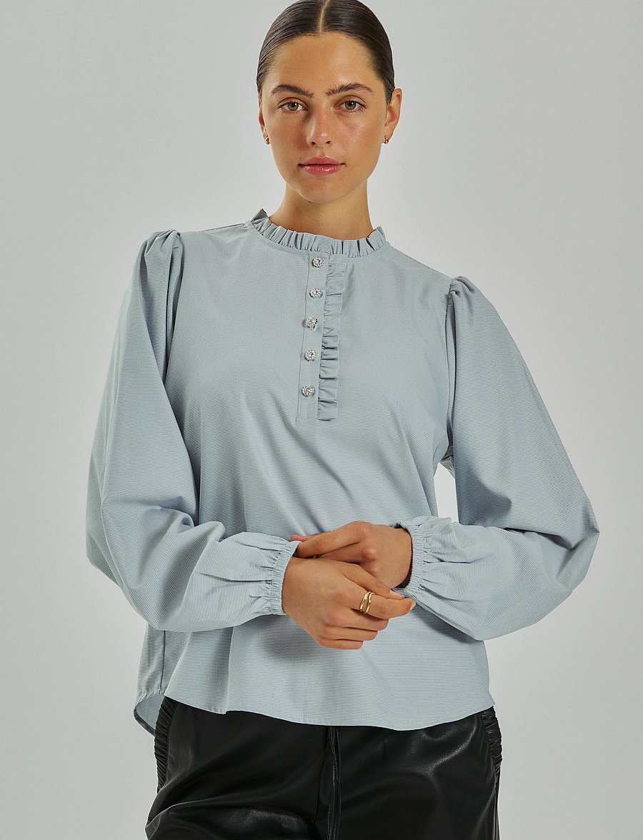 FREE/QUENT - FQFRIVA-BLOUSE - langærmede bluser - star off-white w chambray blue - 0