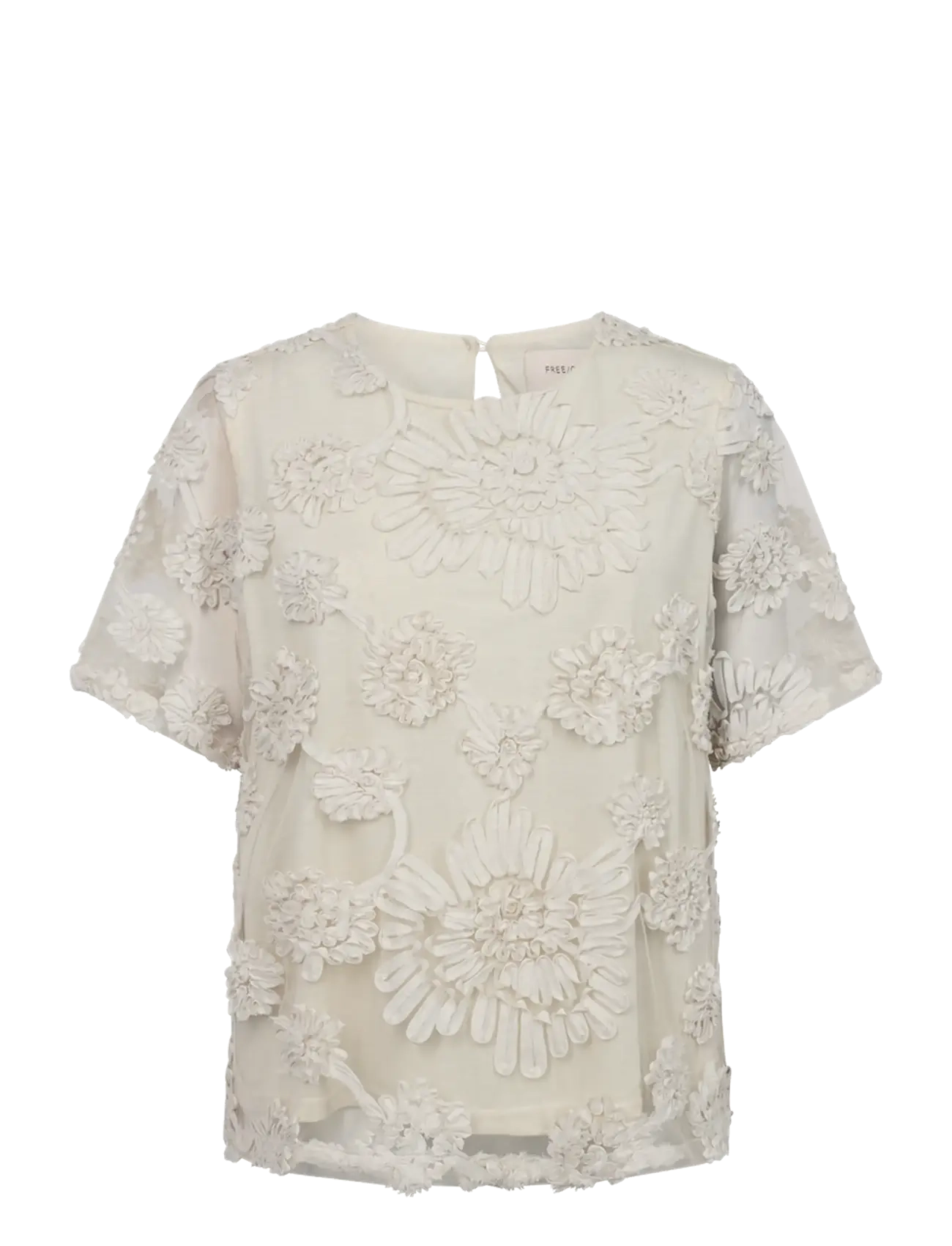 FREE/QUENT Fqsira-Blouse, Damen, Blumen Applikation Bluse, Creme, Gr.XS