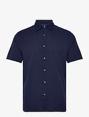 French Connection - SS SEERSUCKER CHECK SHIRT - short-sleeved shirts - navy - 0