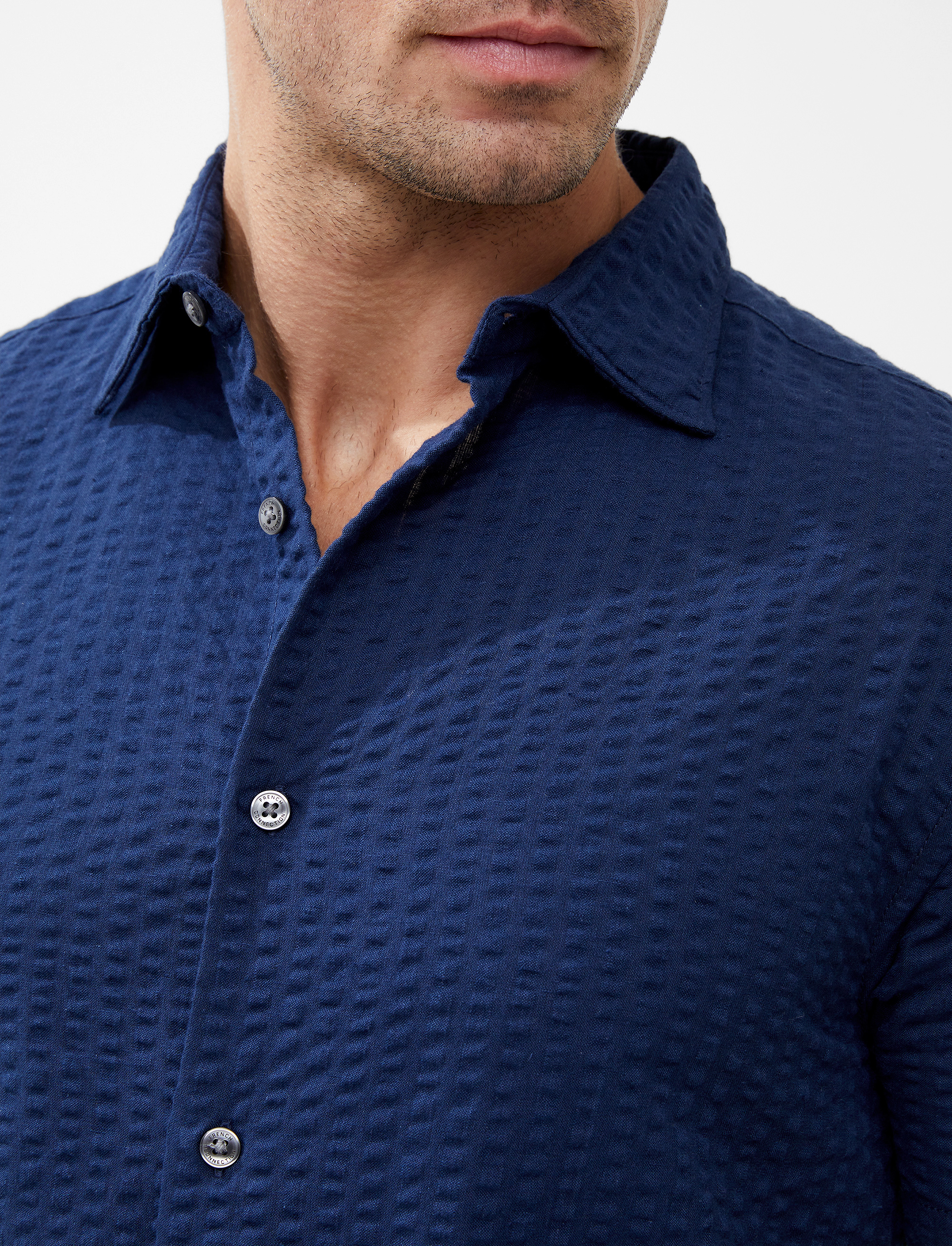 French Connection - SS SEERSUCKER CHECK SHIRT - navy - 4