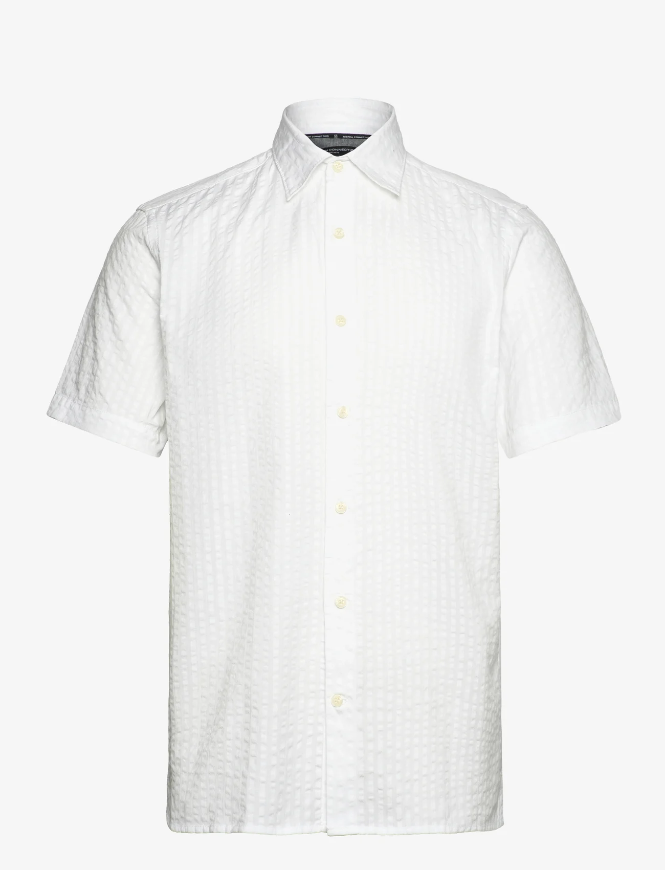 French Connection - SS SEERSUCKER CHECK SHIRT - kortärmade skjortor - white - 0