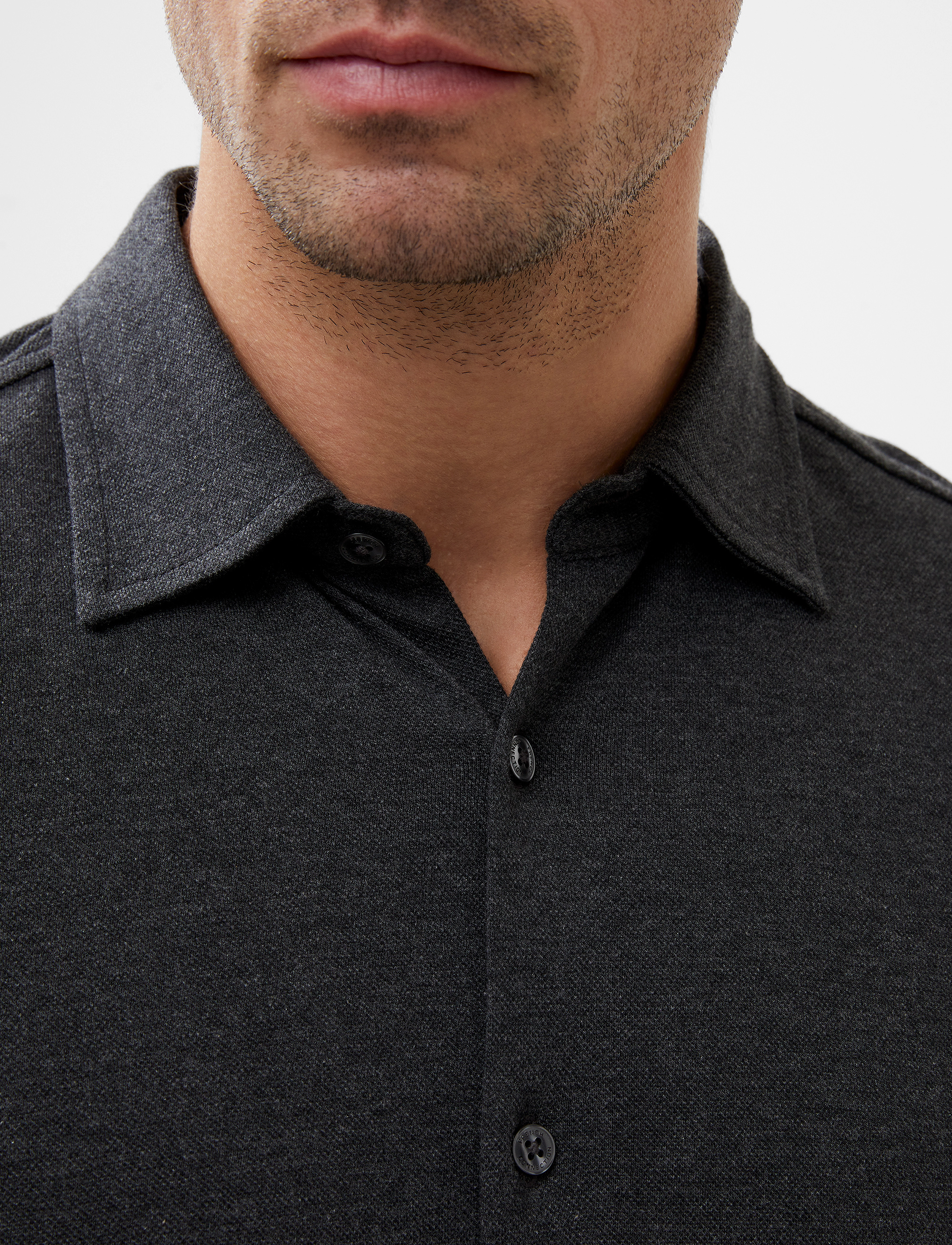 French Connection - LONG SLEEVE PIQUE JERSEY SHIRT - charcoal mel - 3