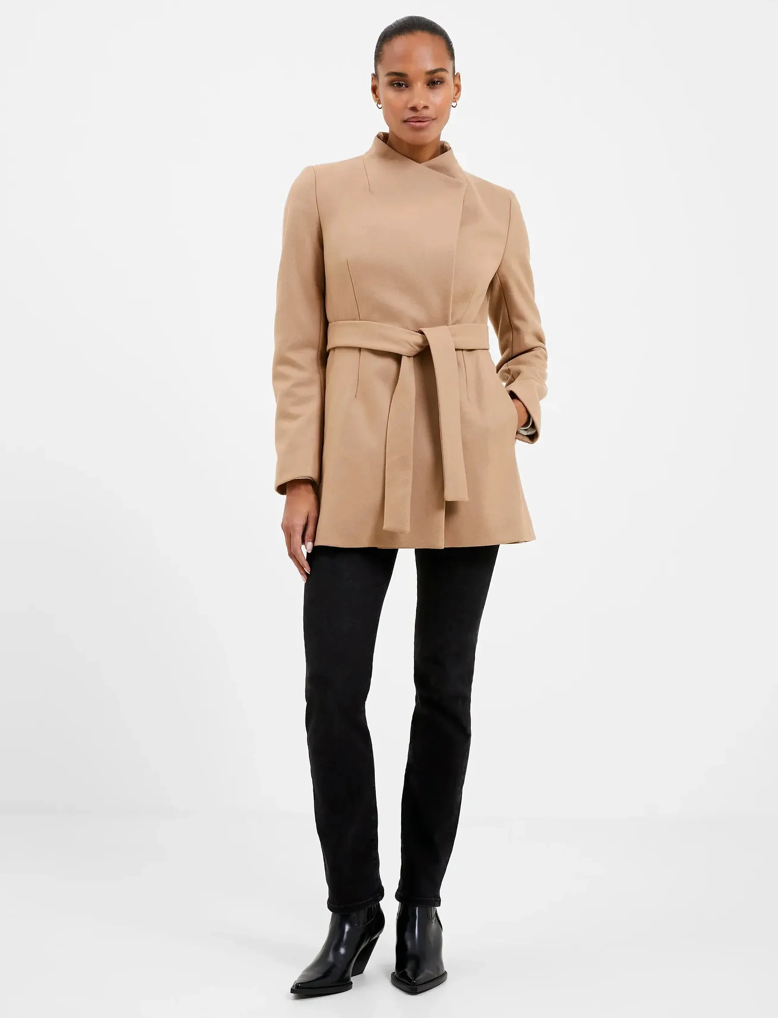 French Connection Platform Felt Crossover Coat, 40, Beige, Jakker > Uldjakker, Dame