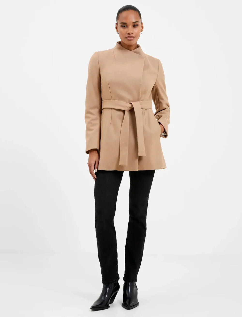 French Connection - PLATFORM FELT CROSSOVER COAT - villased mantlid - camel - 0