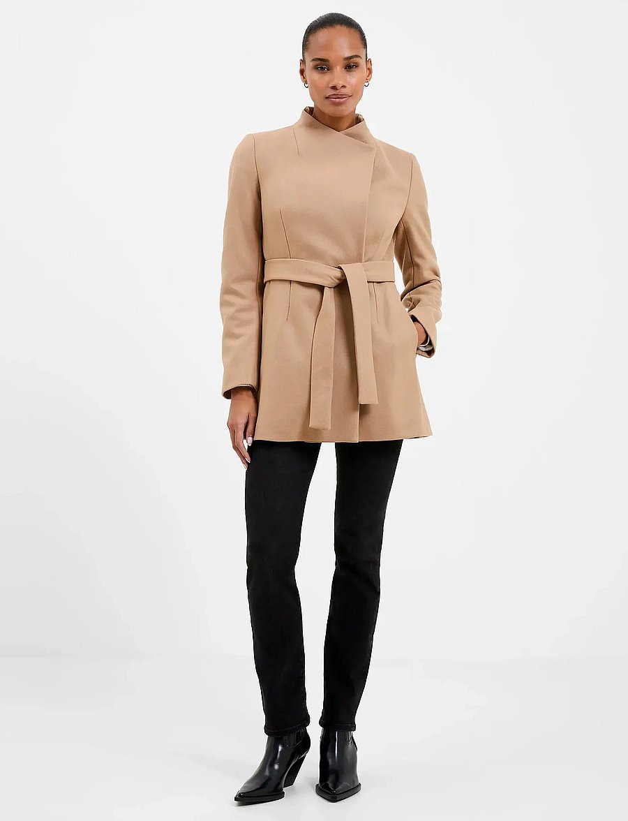 French Connection - PLATFORM FELT CROSSOVER COAT - talvejoped - camel - 0