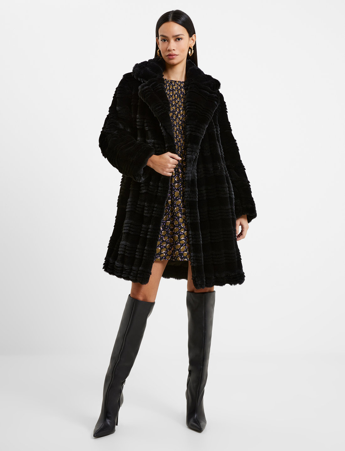 French connection faux top fur coat womens
