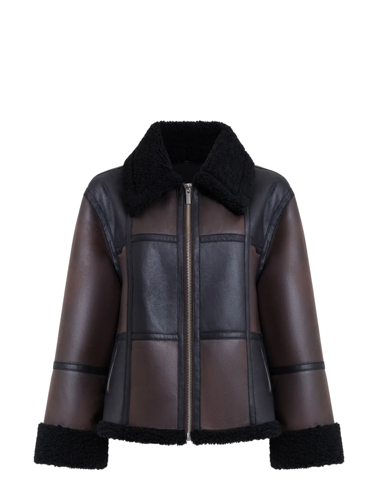 French Connection - CAMRY SUEDE PATCHWORK FAUX SHEARLING JACKET - bomber jackets - brown - 1