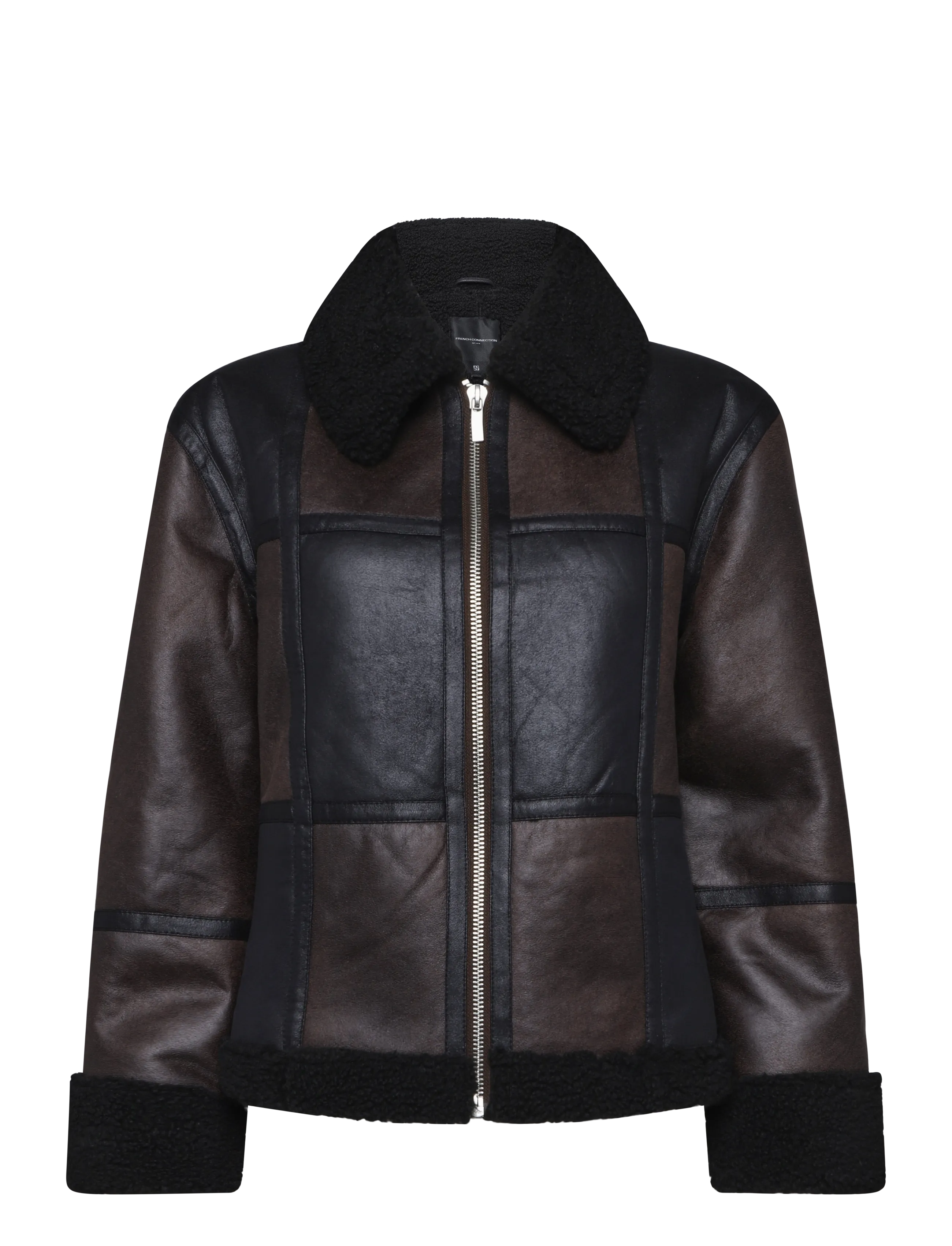 French Connection - CAMRY SUEDE PATCHWORK FAUX SHEARLING JACKET - bomberjacks - brown - 1