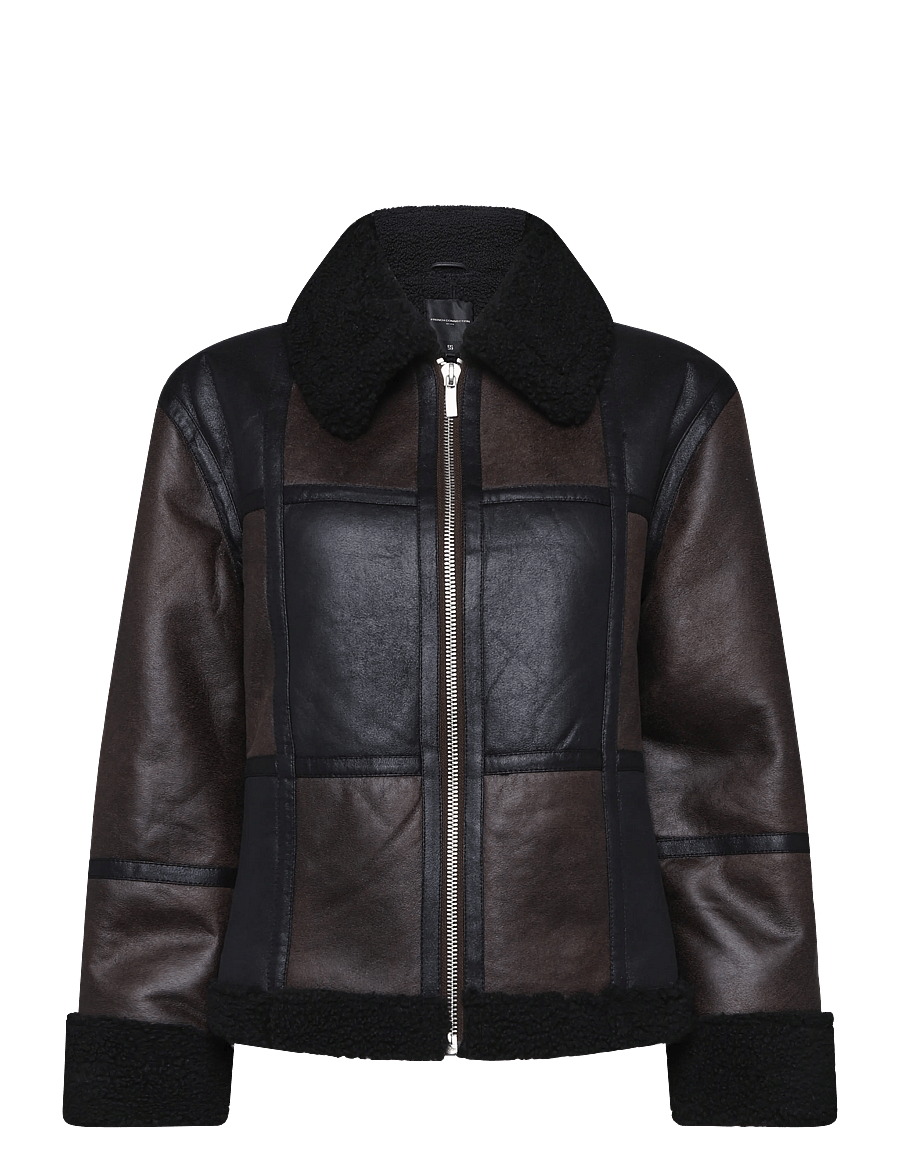 French Connection - CAMRY SUEDE PATCHWORK FAUX SHEARLING JACKET - bomberjacks - brown - 1
