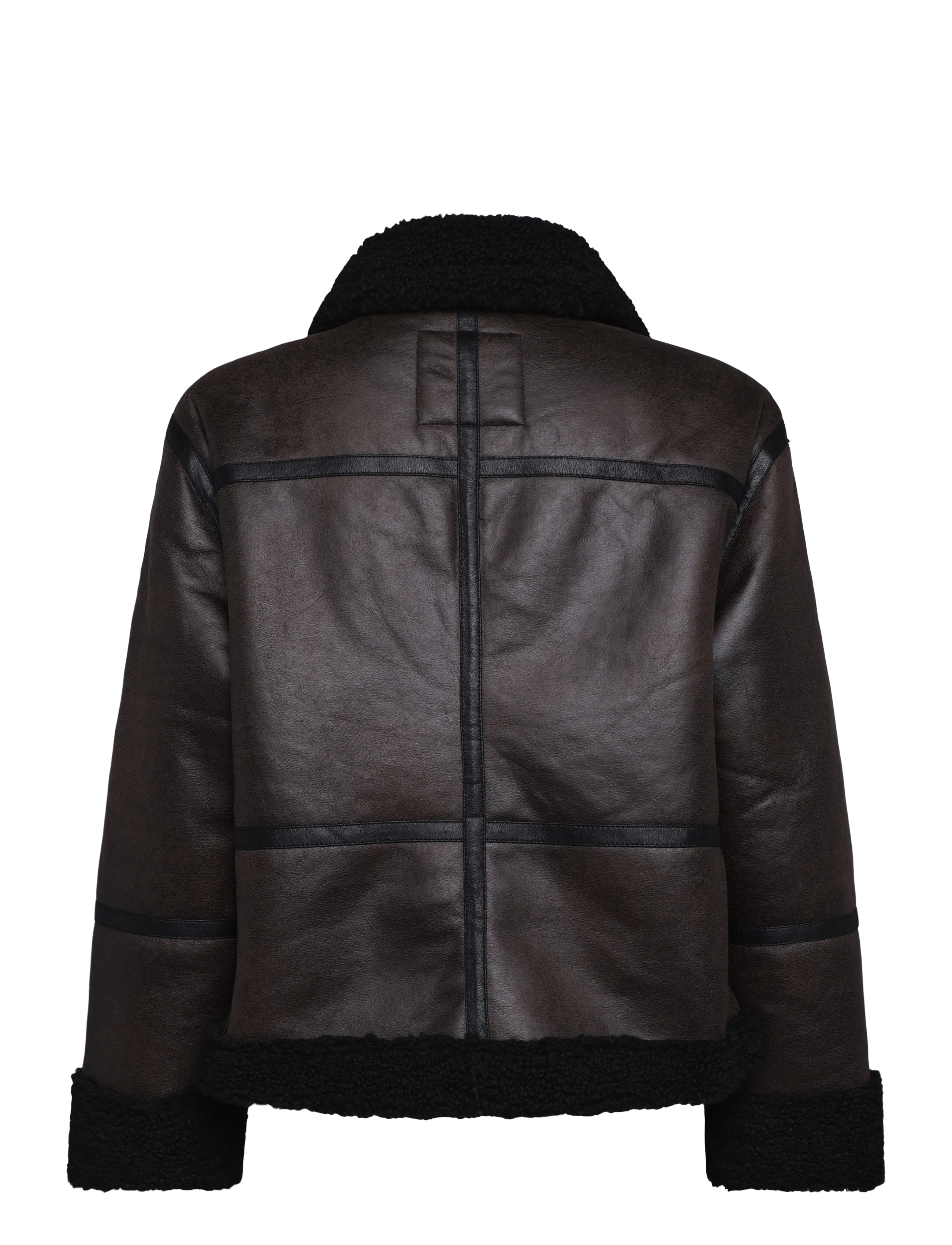 French Connection - CAMRY SUEDE PATCHWORK FAUX SHEARLING JACKET - bomberjacks - brown - 2
