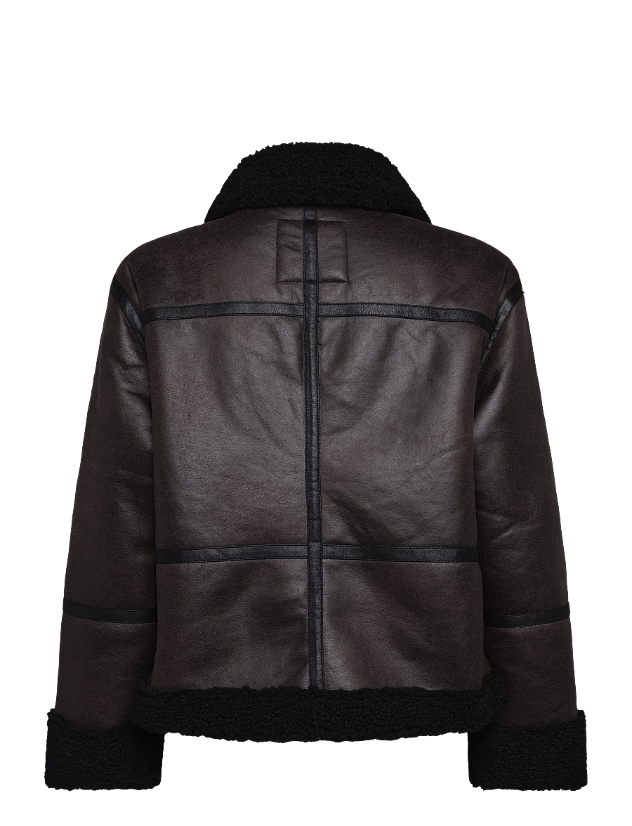French Connection - CAMRY SUEDE PATCHWORK FAUX SHEARLING JACKET - bomberjacks - brown - 2