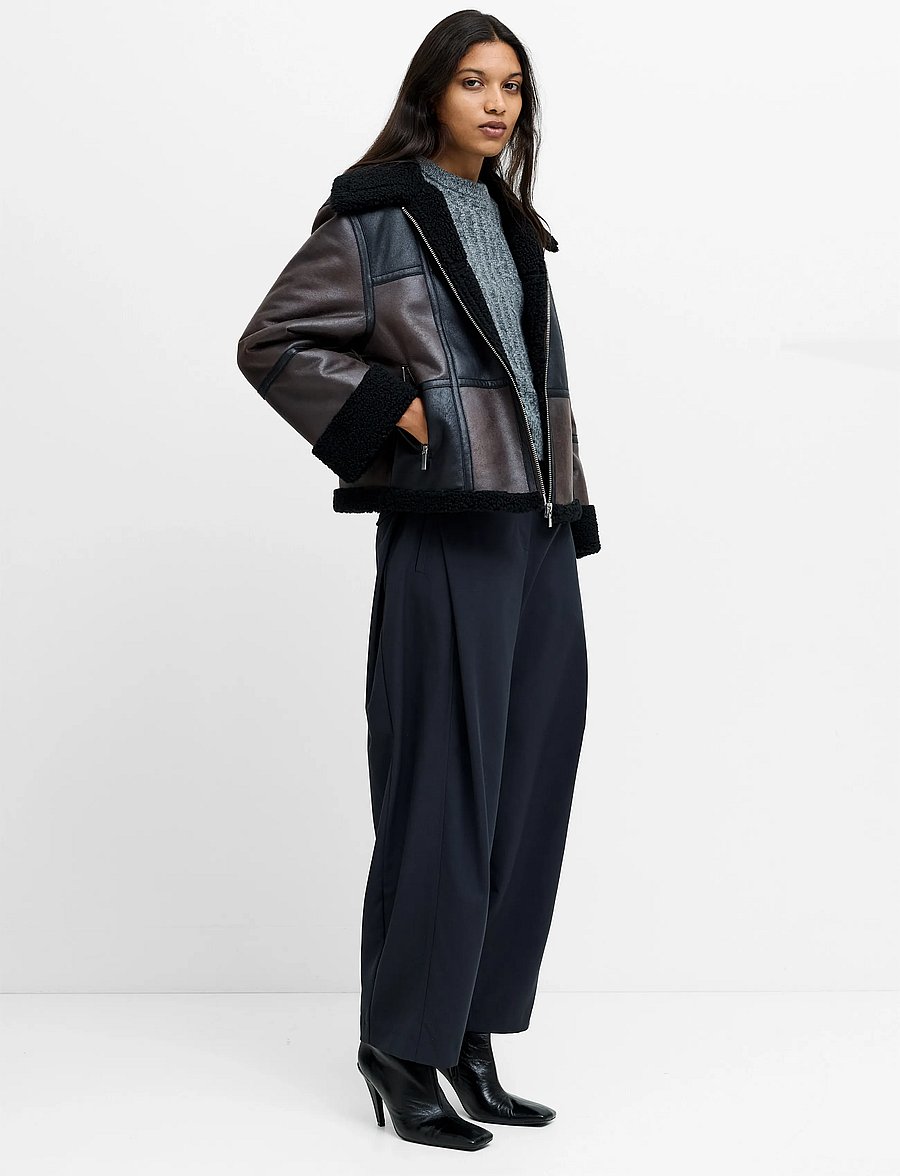 French Connection - CAMRY SUEDE PATCHWORK FAUX SHEARLING JACKET - bomber jackets - brown - 3