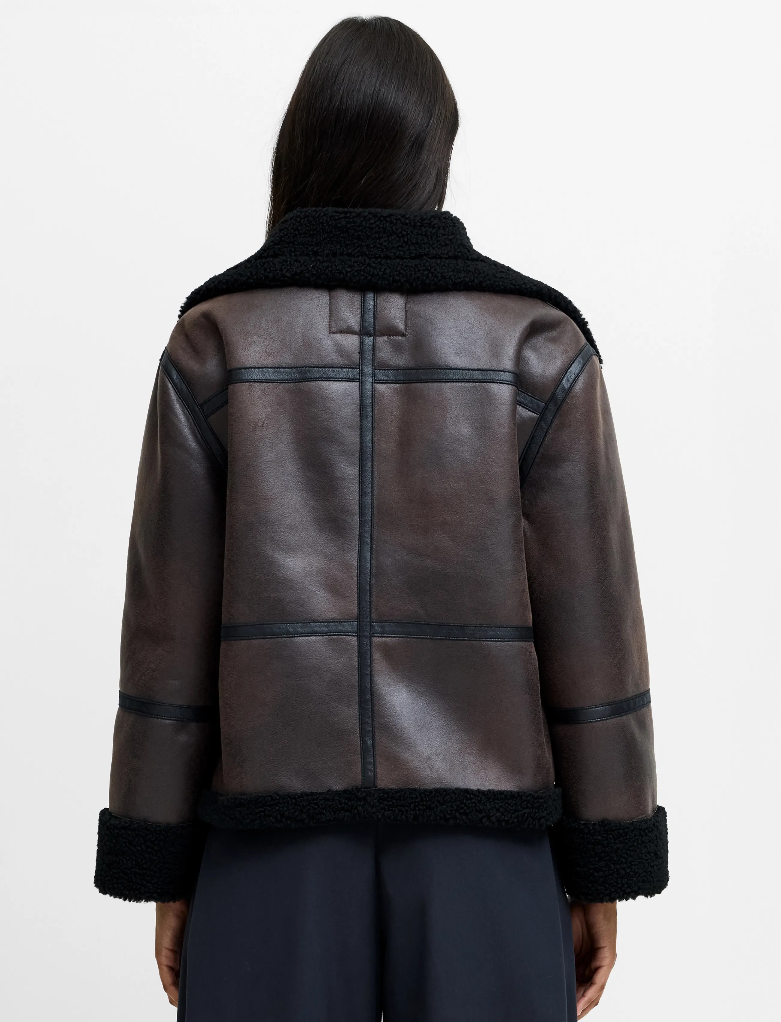 French Connection - CAMRY SUEDE PATCHWORK FAUX SHEARLING JACKET - bomber jackets - brown - 4