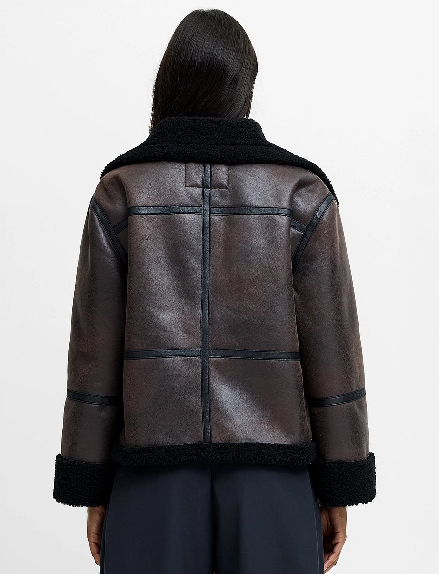 French Connection - CAMRY SUEDE PATCHWORK FAUX SHEARLING JACKET - bomber jackets - brown - 4