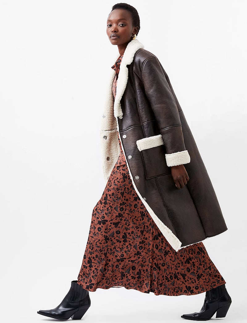 French Connection - ARIZONA FAUX SHEARLING COAT - chocolate - 0