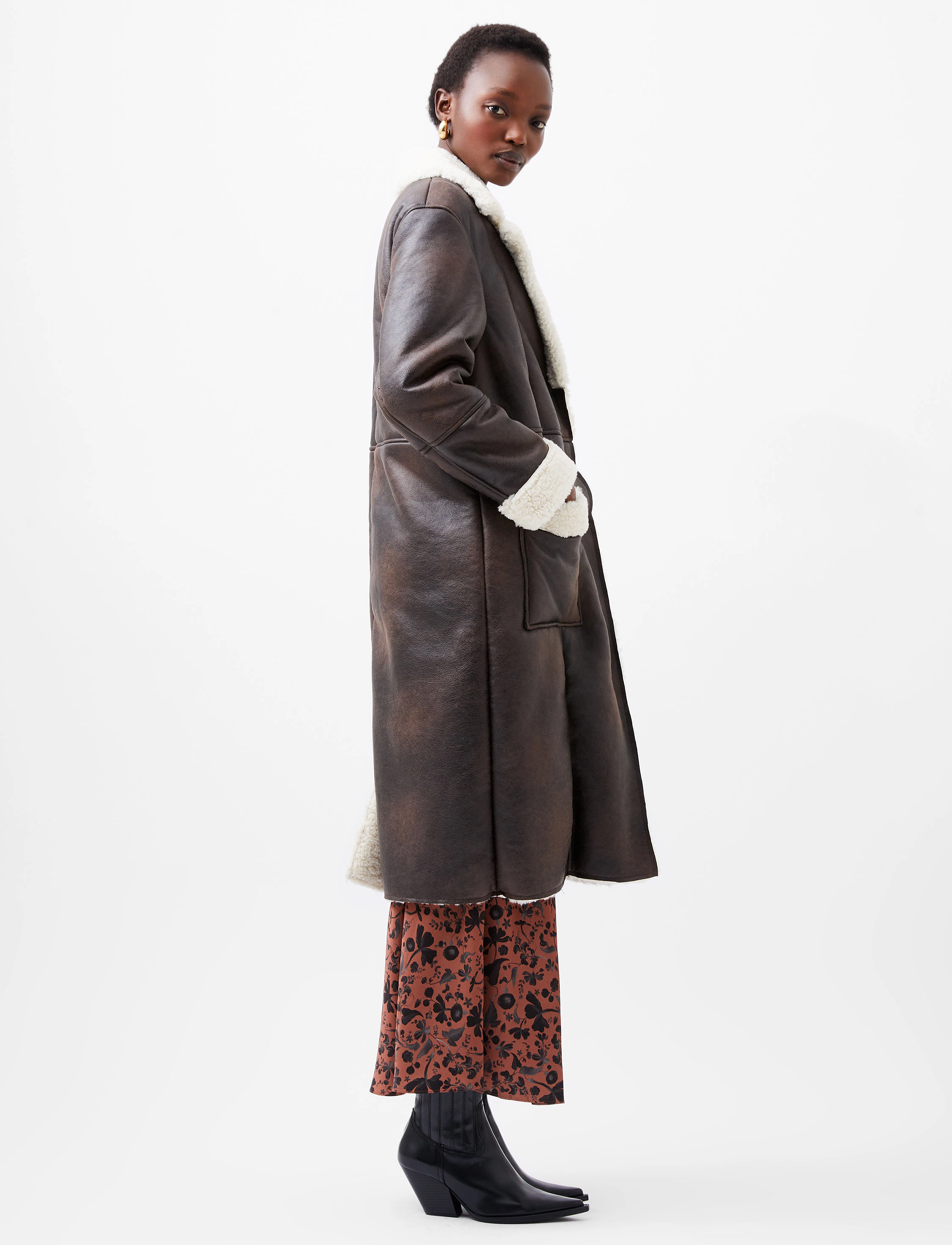 French Connection - ARIZONA FAUX SHEARLING COAT - chocolate - 4