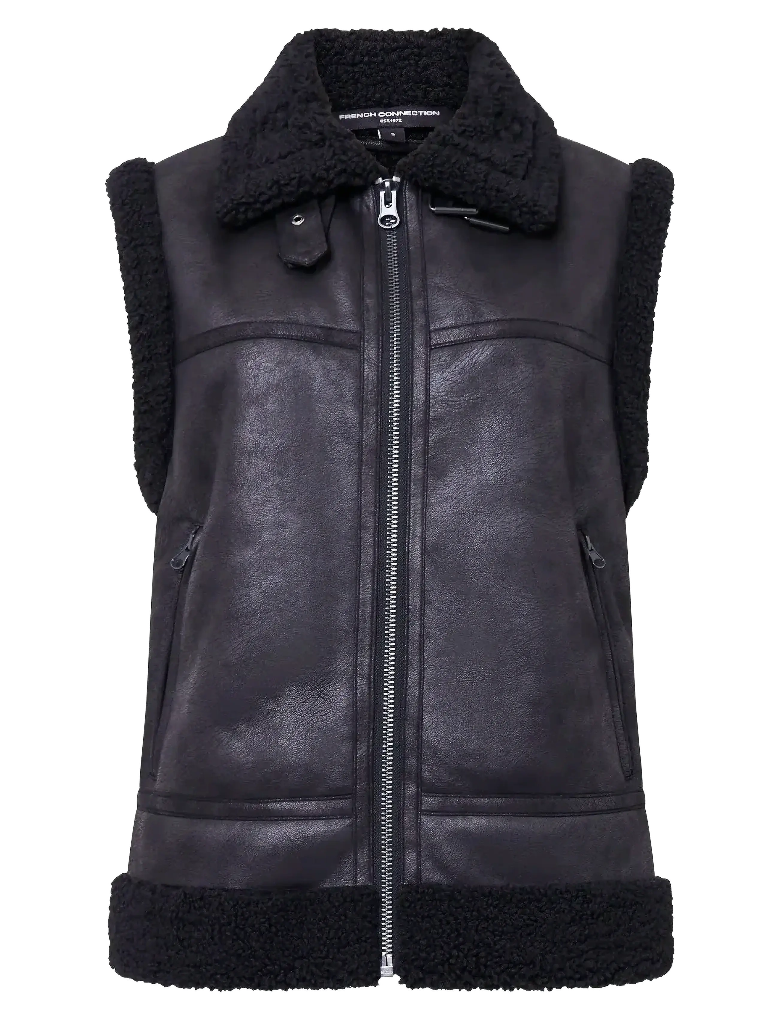 French Connection CAMRY FAUX SUEDE S/LESS GILET - Vadderade västar - BLACK / black