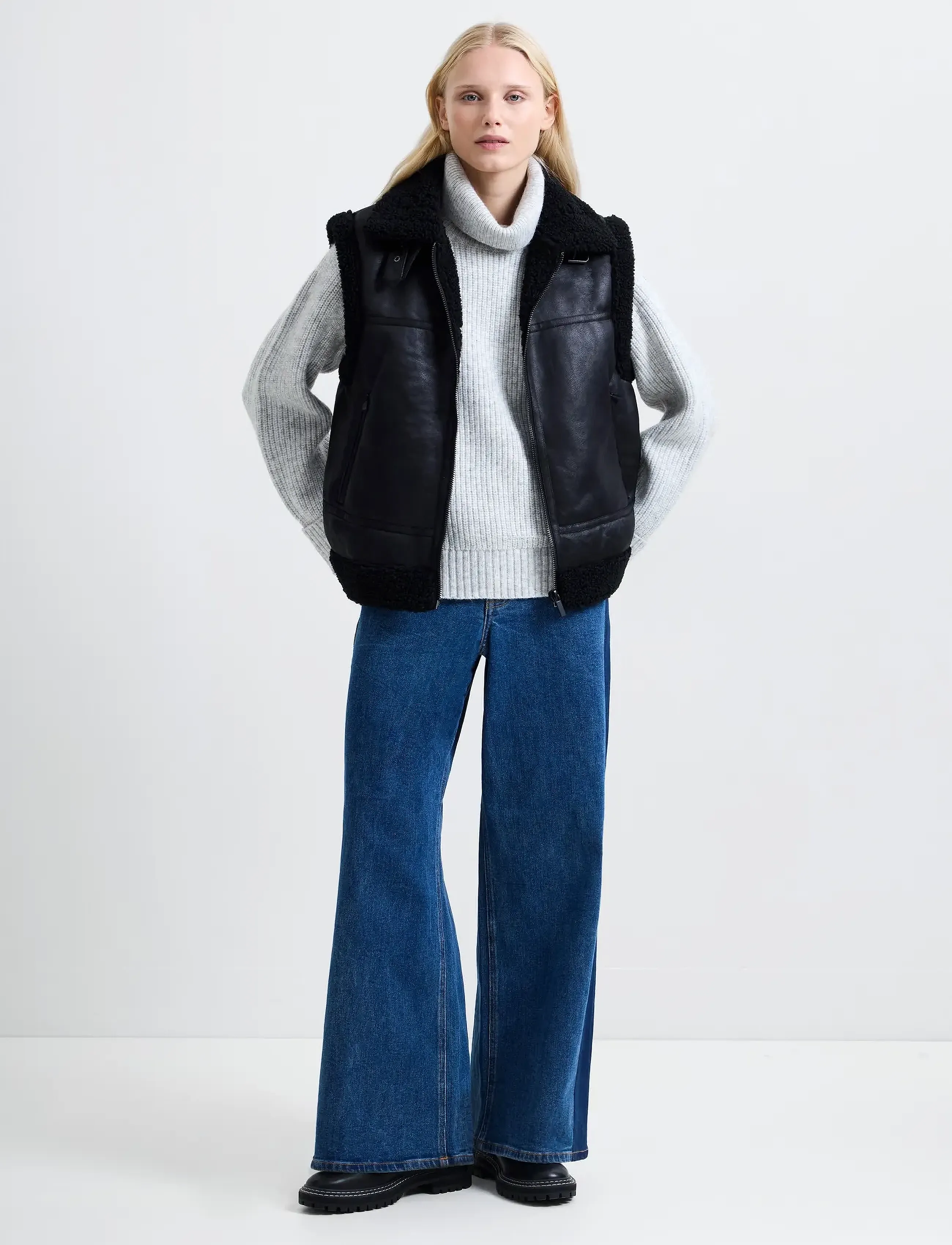French Connection Camry Faux Suede S/Less Gilet, Kvinder, Faux Shearling Vest, Sort, Str: M