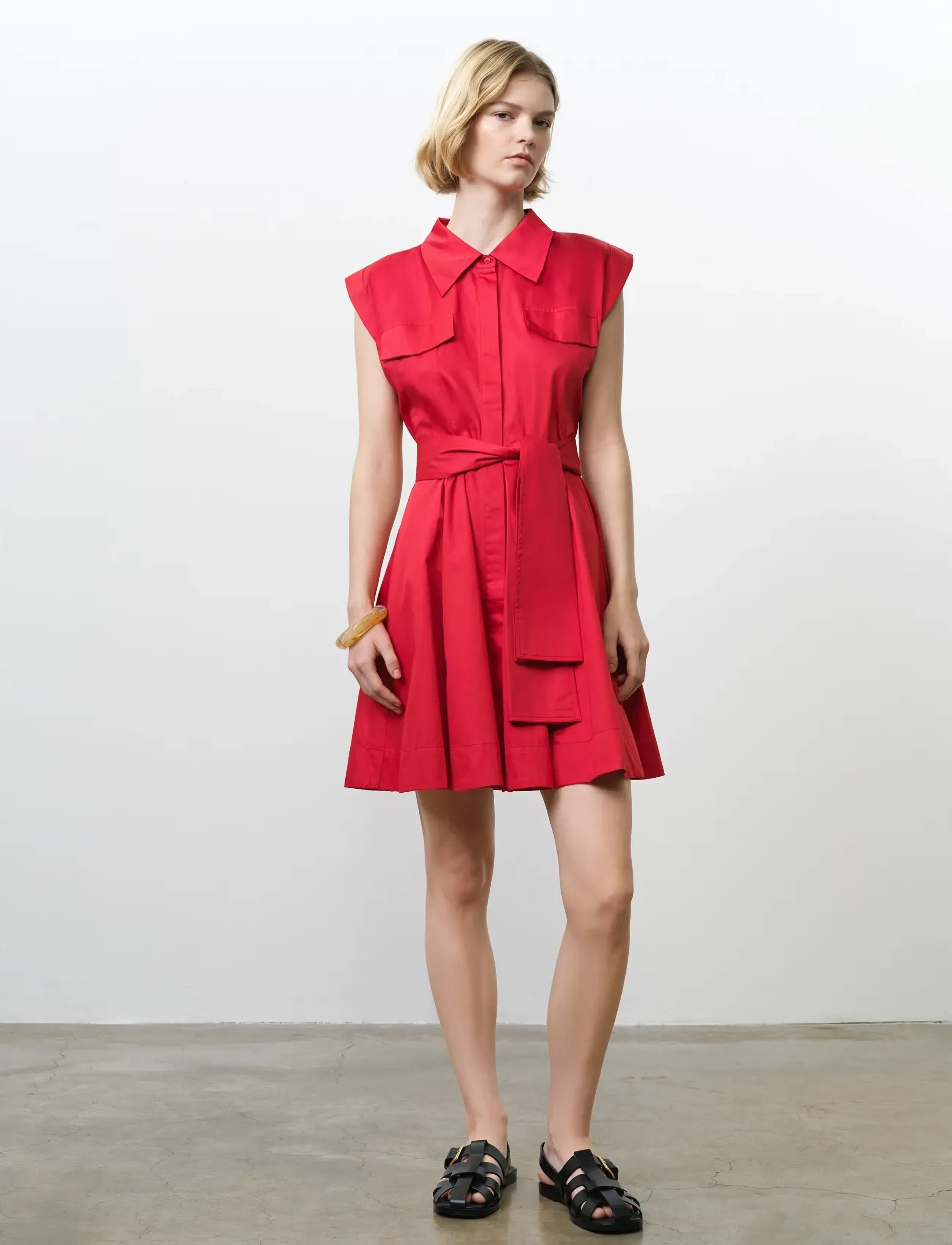French Connection Alexis Cotton Belted Dress, Kvinder, Bæltet Skjortekjole, Rød, Str: 42