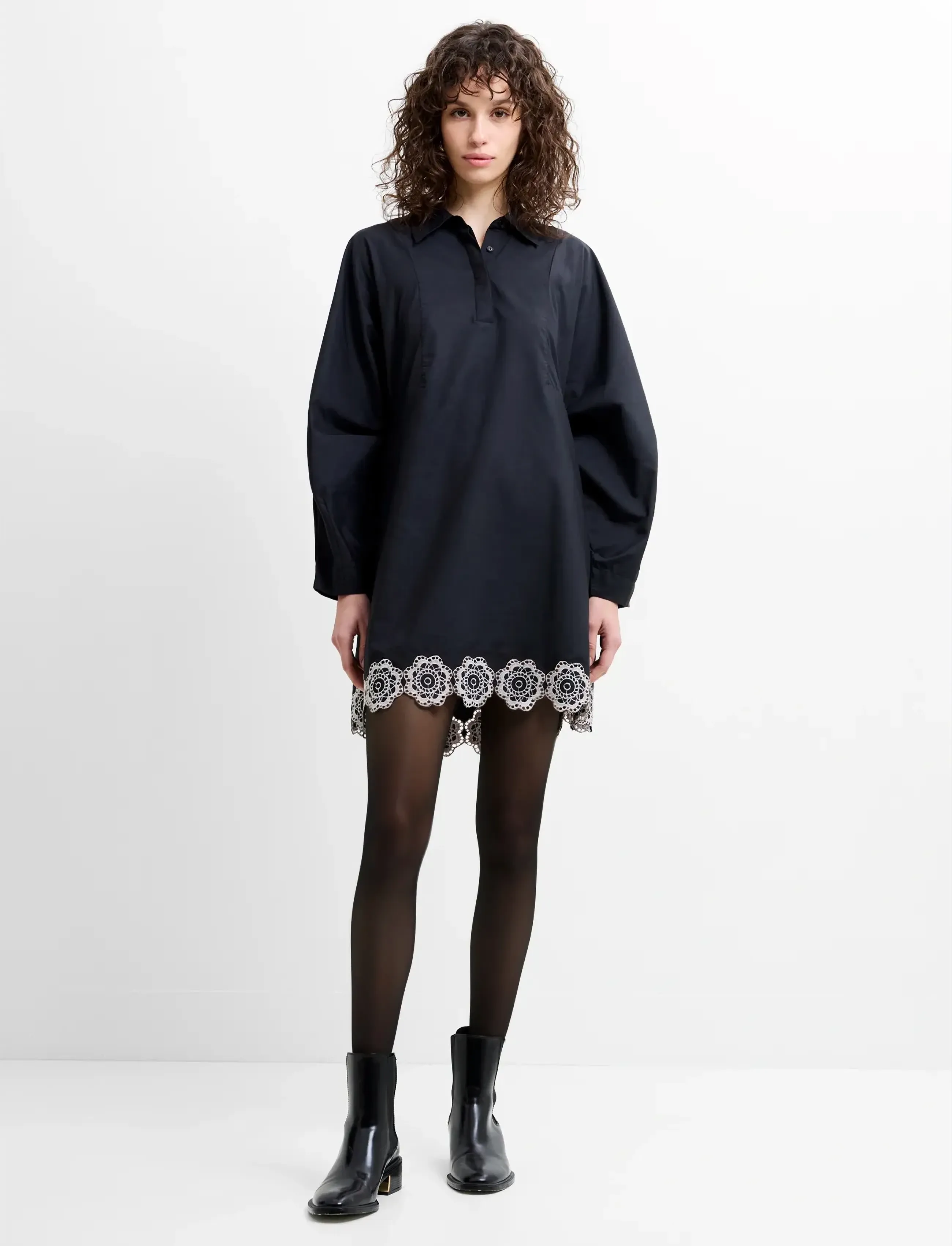 French Connection - ERA POPLIN BROIDERIE MINI DRES - korta klänningar - black/porcelain crea - 2