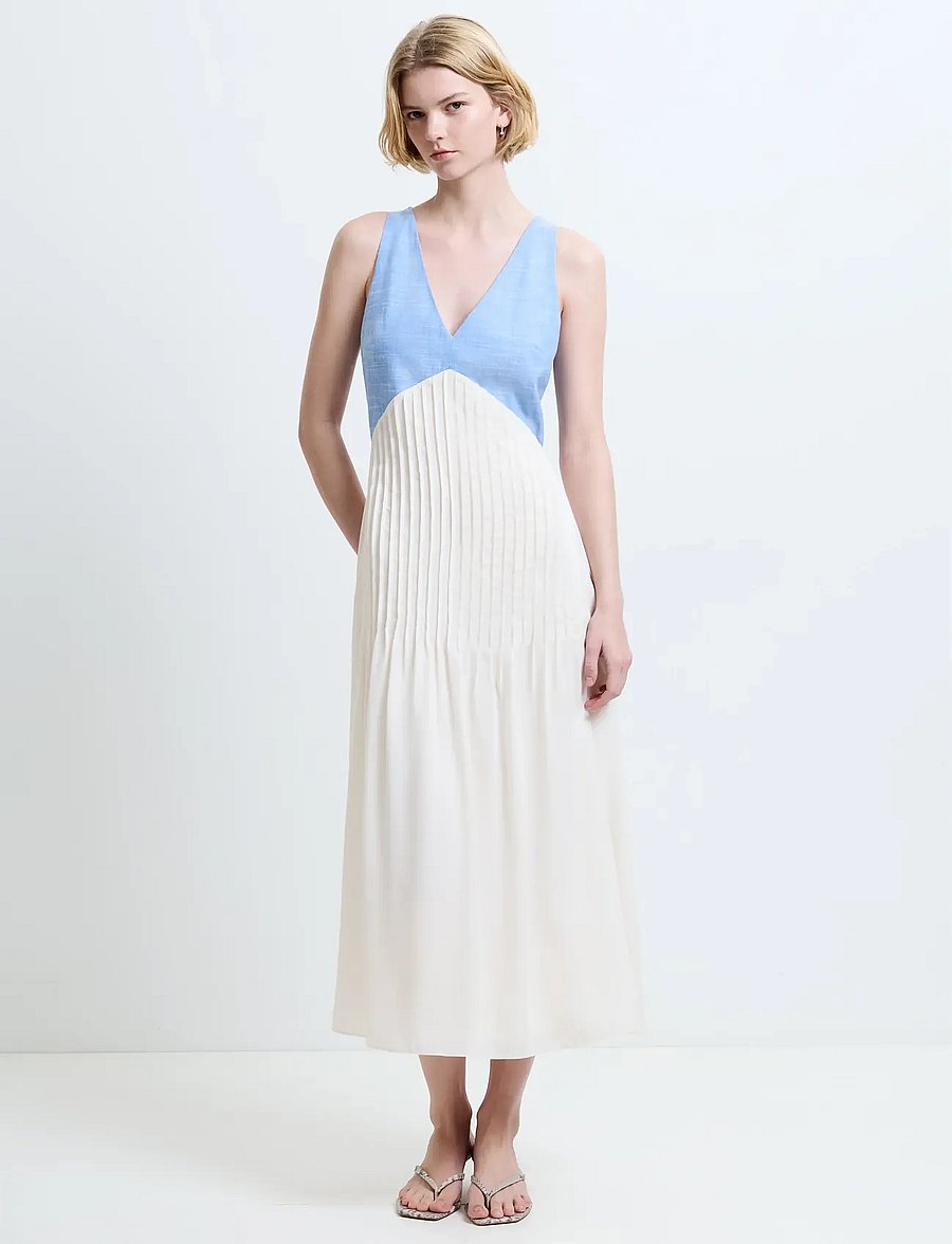 French Connection - COLBY CHAMBRAY PLEAT MIX DRESS - cocktailkleider - mid wash/porcelain - 0