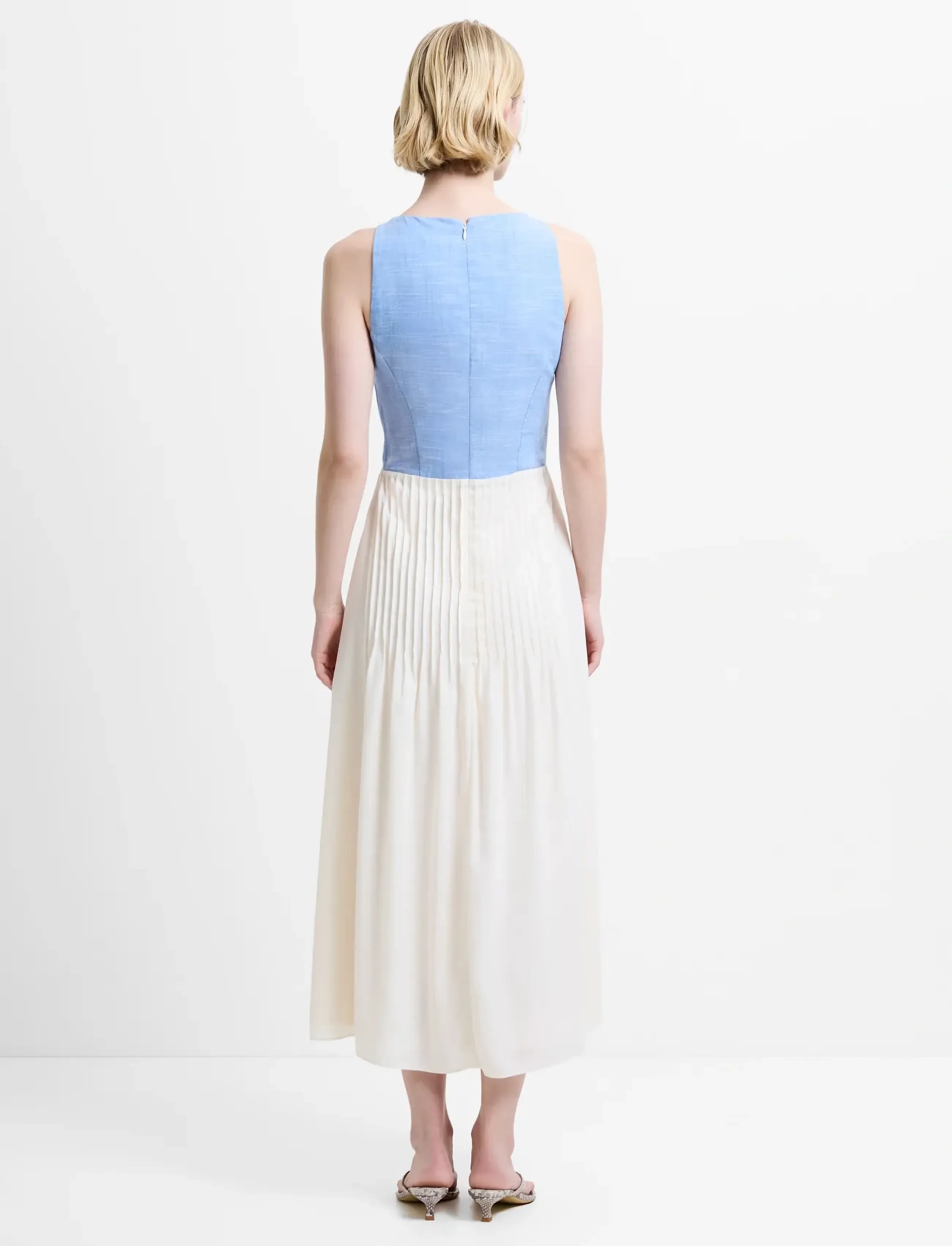 French Connection - COLBY CHAMBRAY PLEAT MIX DRESS - cocktailkjoler - mid wash/porcelain - 3