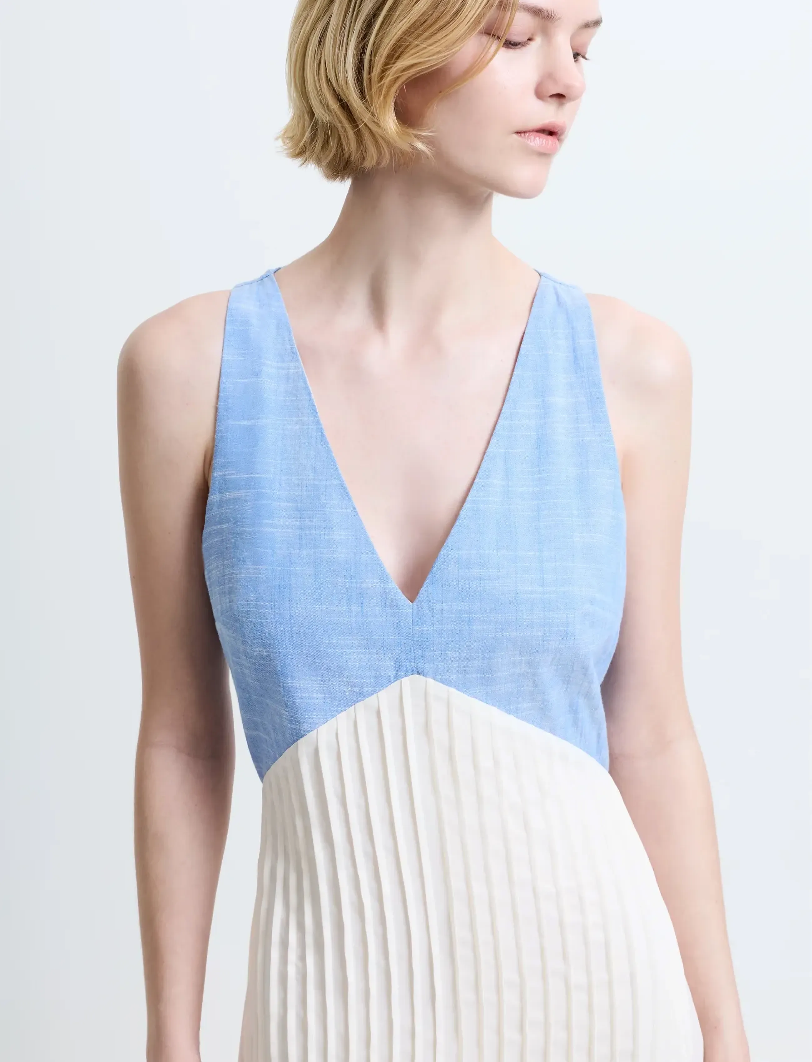 French Connection - COLBY CHAMBRAY PLEAT MIX DRESS - cocktailkjoler - mid wash/porcelain - 5