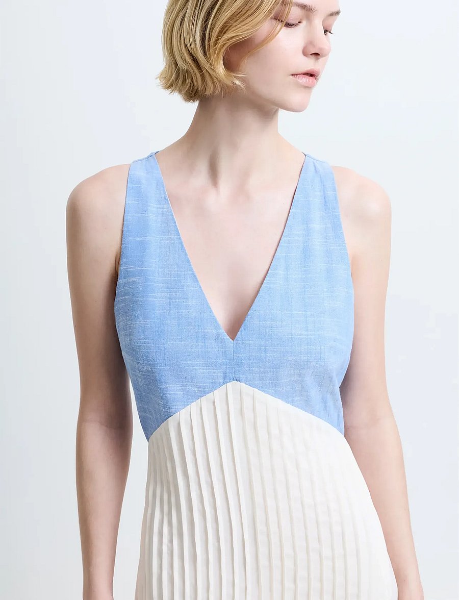 French Connection - COLBY CHAMBRAY PLEAT MIX DRESS - cocktailkleider - mid wash/porcelain - 5
