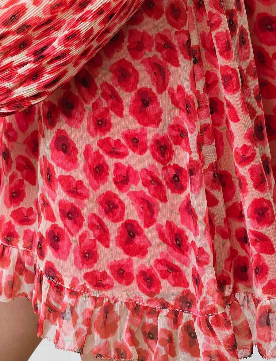 French Connection - POPPY EMINA PLEATED SLV DRESS - summer dresses - red multi - 5