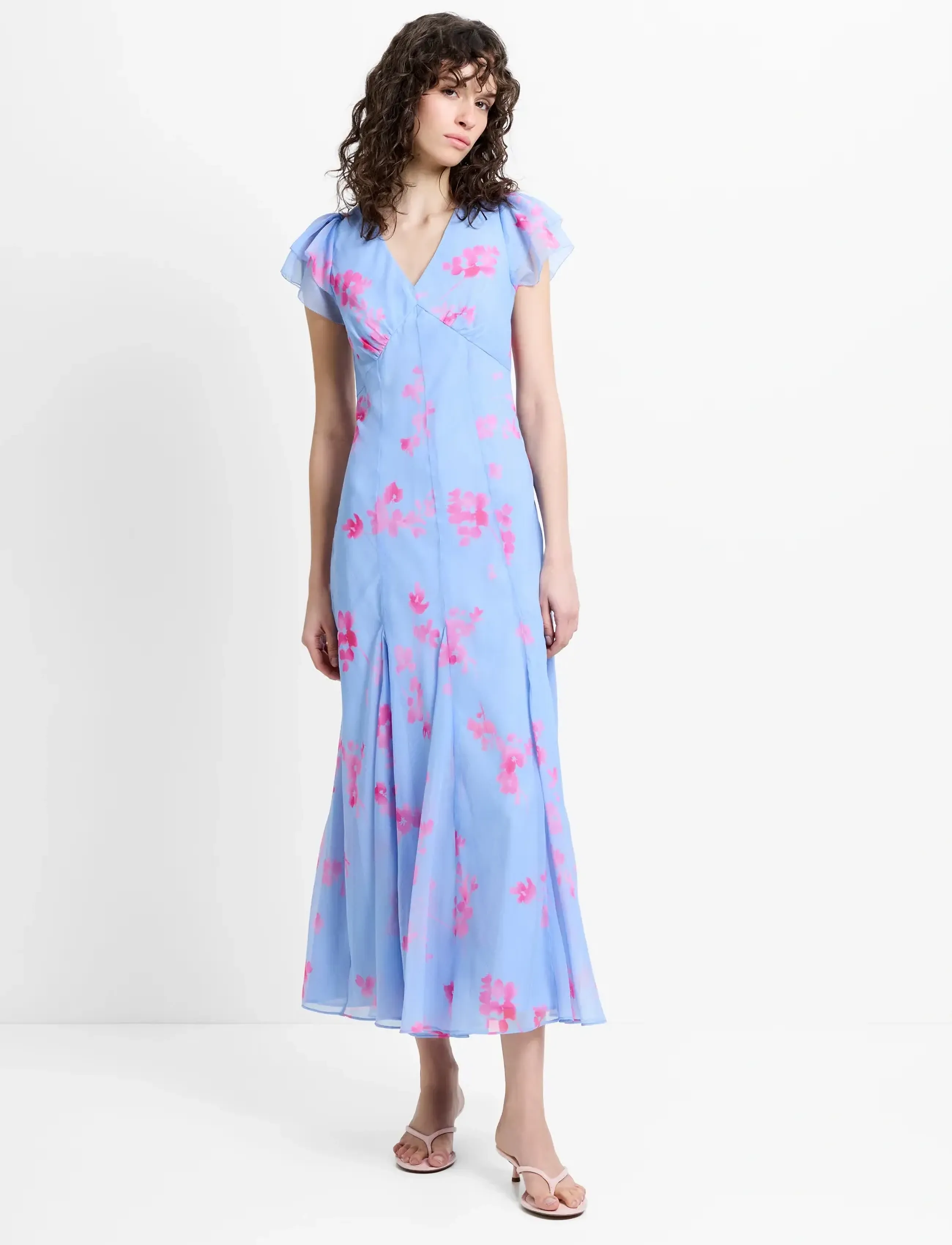 French Connection Myla Emina Chiffon Tea Dress, 36, Blue, Kjoler > Maxikjole, Dame
