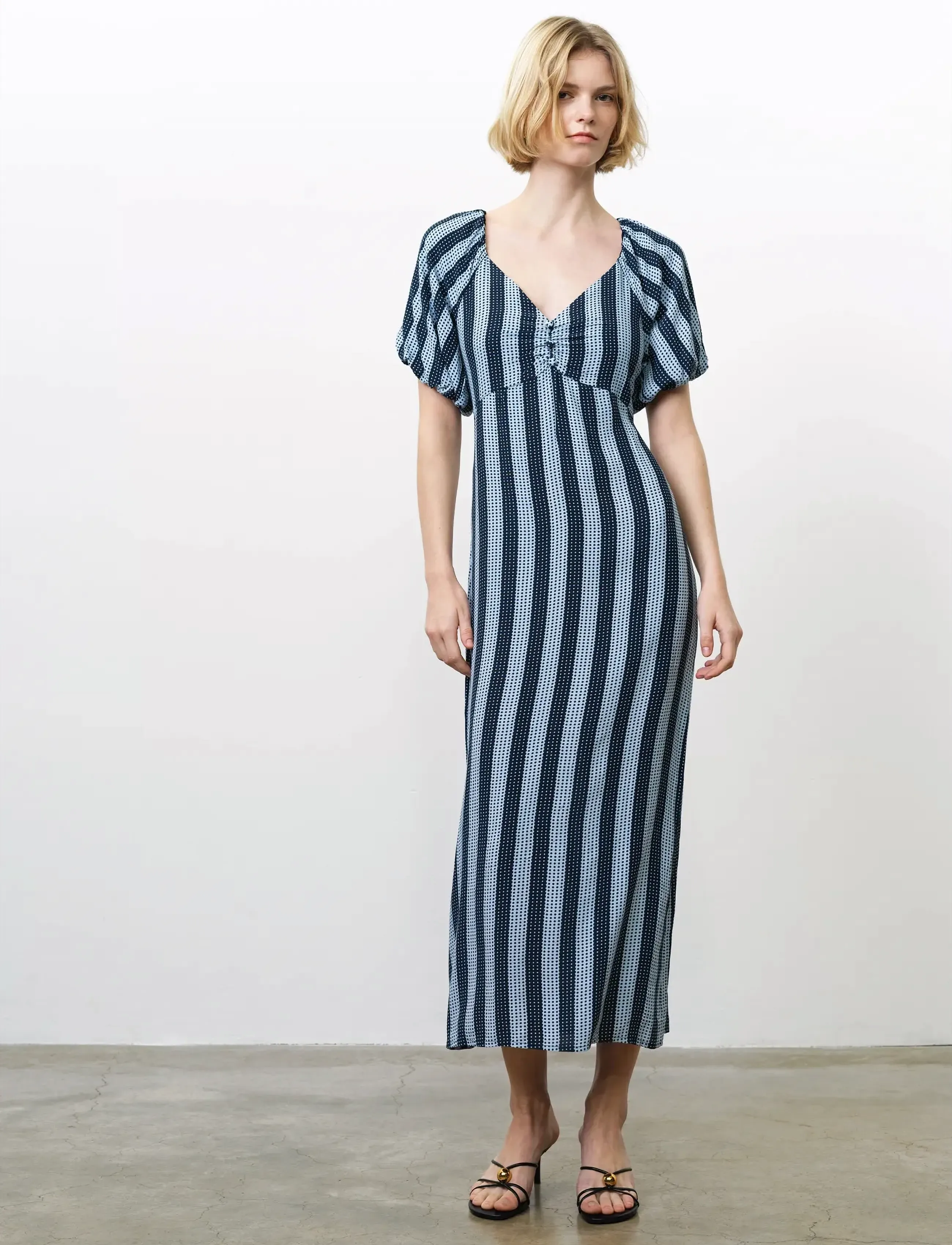 French Connection FRAN LIZZIE PUFF SLV MIDI DRES - French Connection - BLUE STRIPE / navy