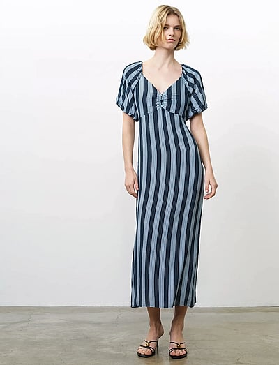 French Connection FRAN LIZZIE PUFF SLV MIDI DRES - French Connection - BLUE STRIPE / navy