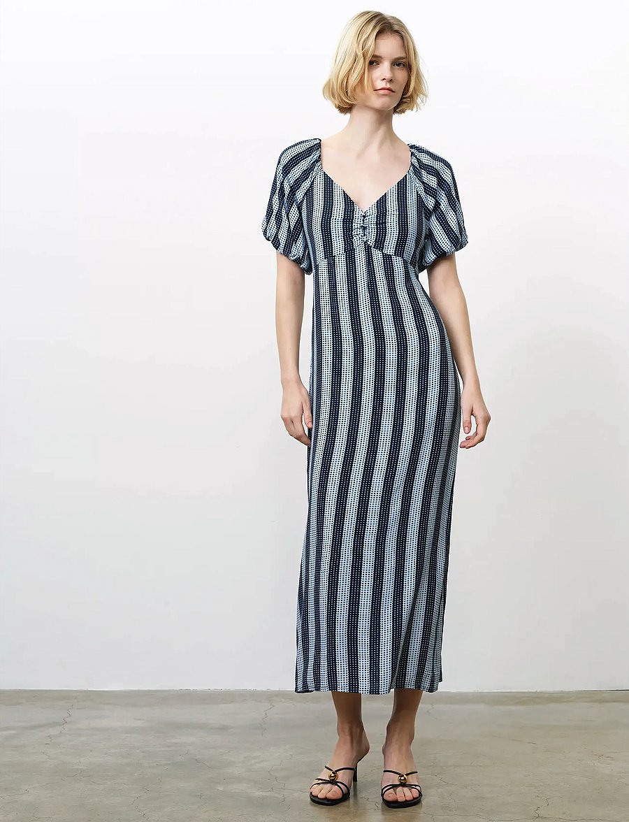 French Connection - FRAN LIZZIE PUFF SLV MIDI DRES - maxikleider - blue stripe - 0