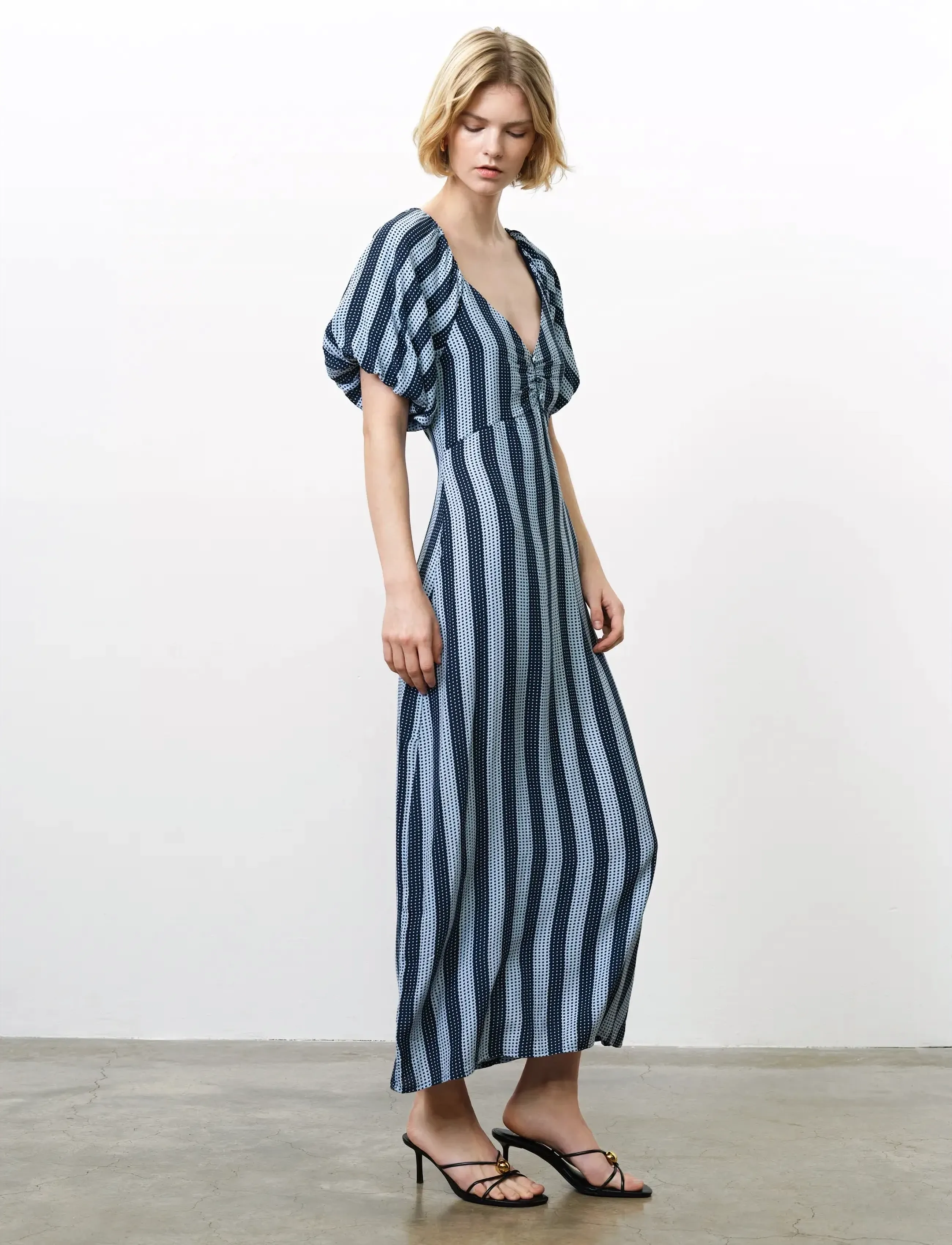 French Connection - FRAN LIZZIE PUFF SLV MIDI DRES - maxiklänningar - blue stripe - 2