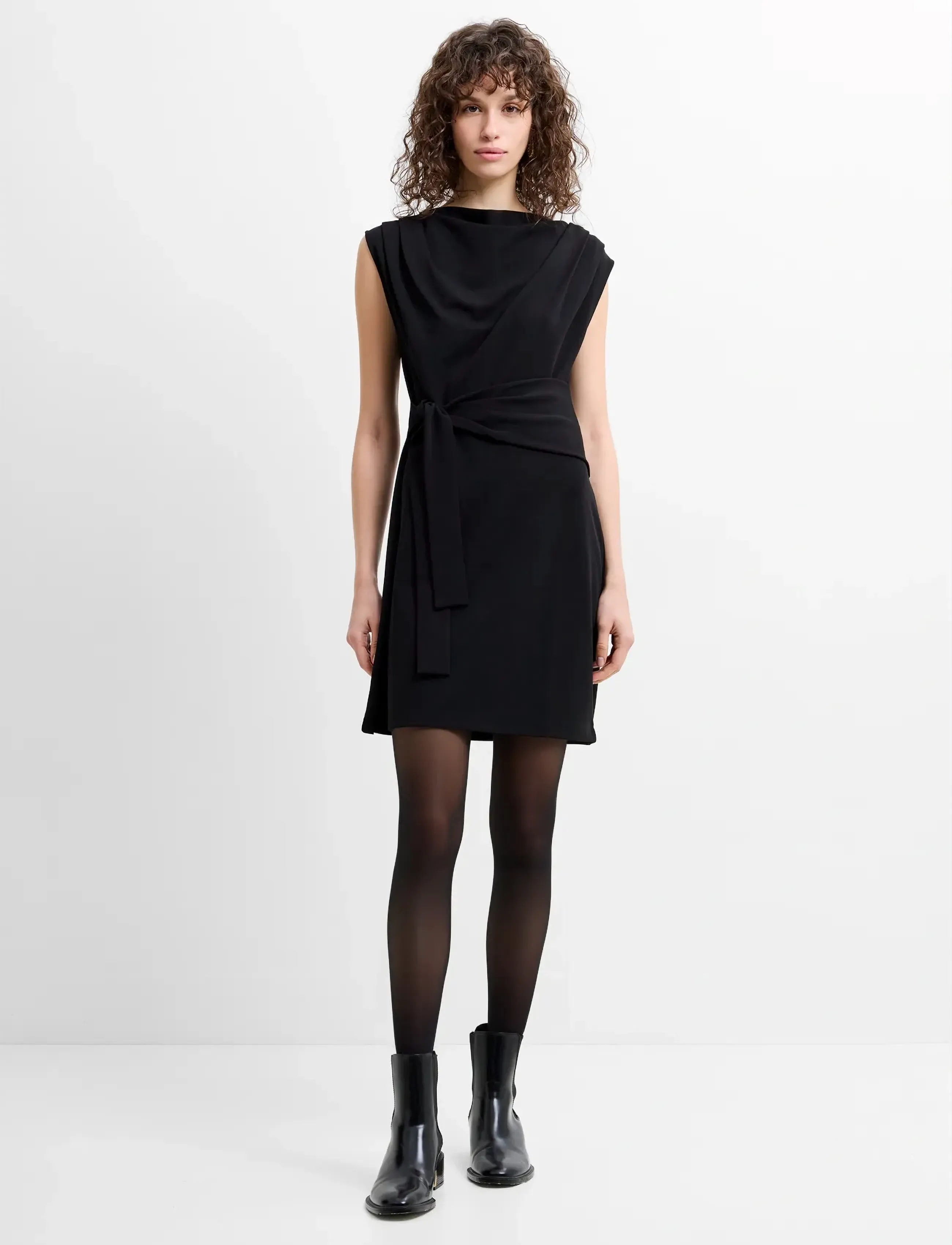 French Connection ZION JERSEY BELTED SHIFT DRESS - Riided - BLACK / black
