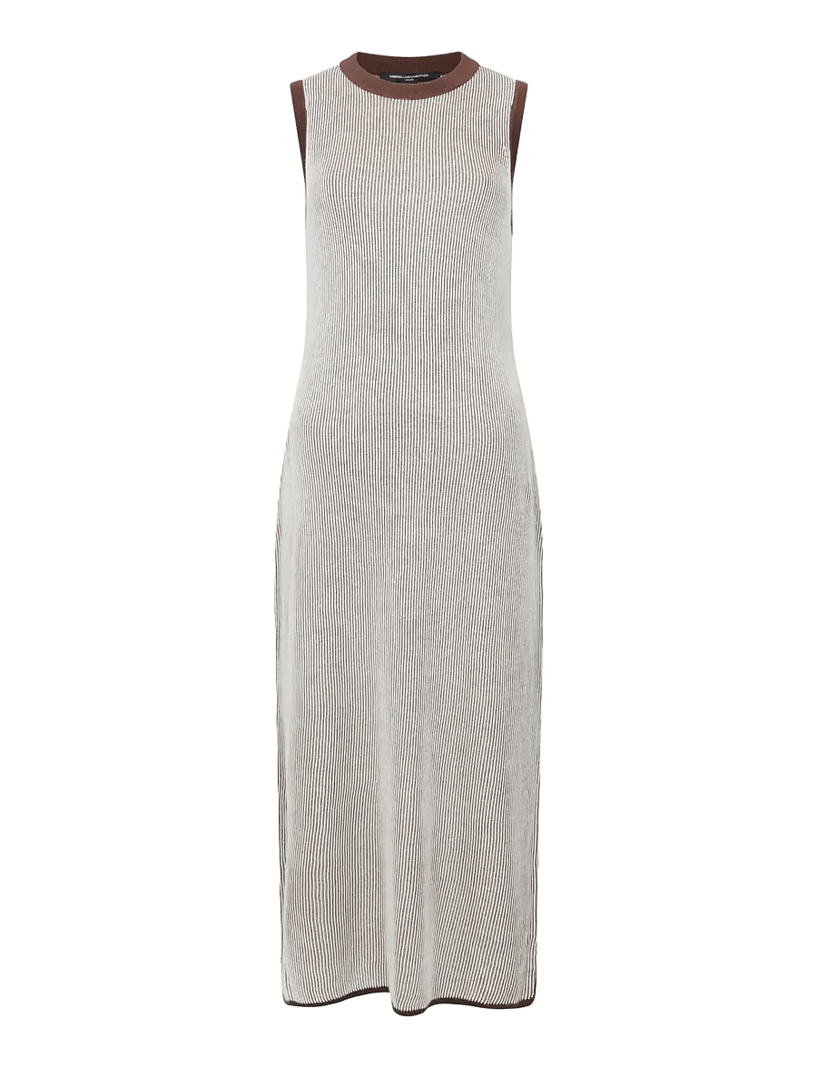 French Connection - NARIA STRIPED KNIT MIDI DRESS - sommerkjoler - espresso brown/porce - 1