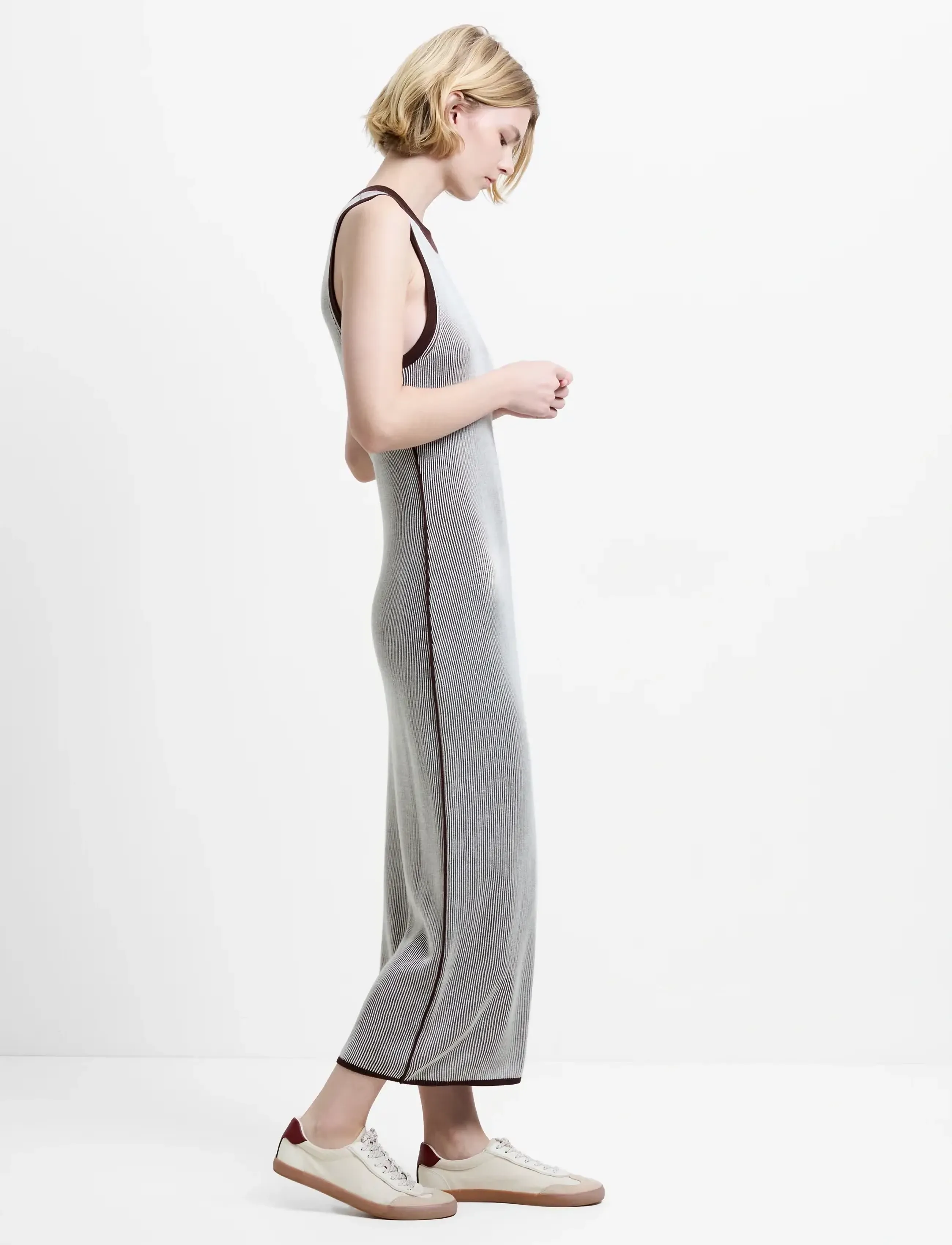 French Connection - NARIA STRIPED KNIT MIDI DRESS - sommerkjoler - espresso brown/porce - 2