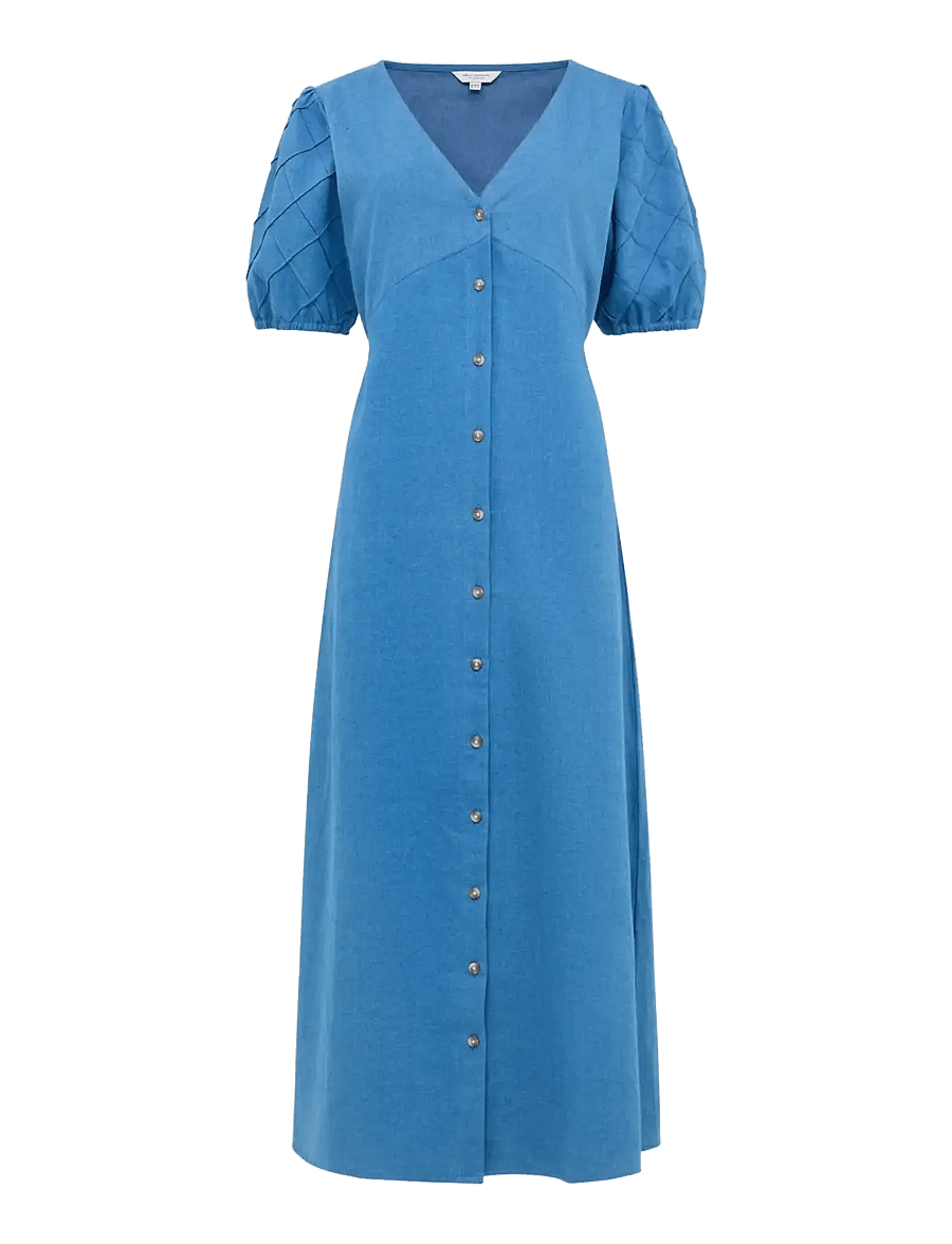 French Connection - ZAVES CHAMBRAY PUFFSLV MIDI DR - skjortekjoler - medium bleach wash - 1