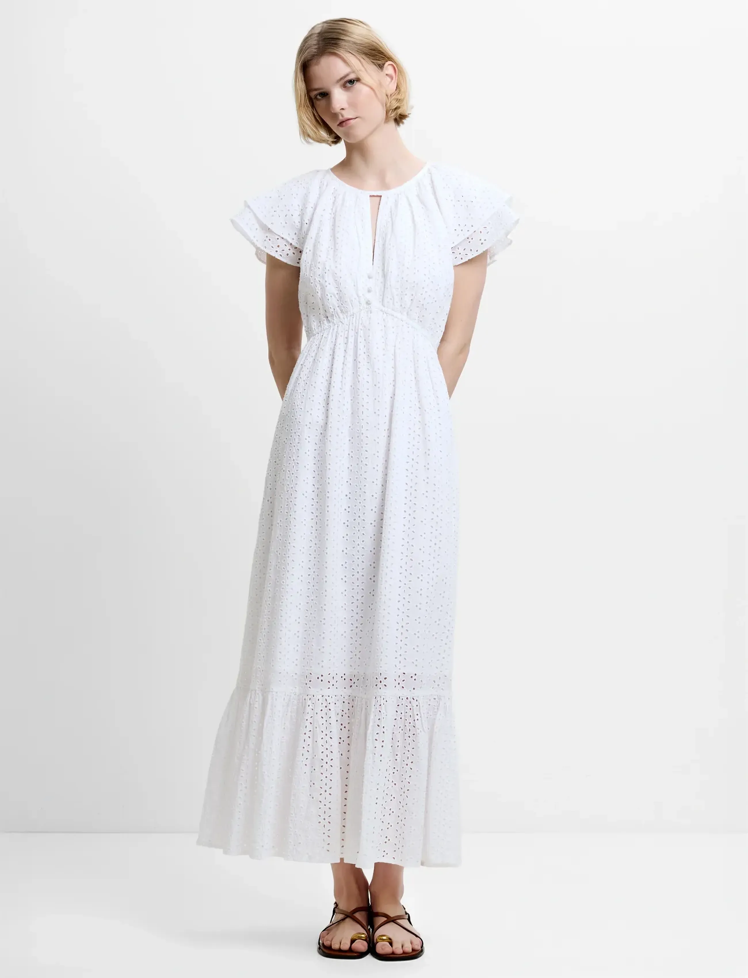 French Connection BONNIE TRISHA EMB MAXI DRESS - Sommerkleider - LINEN WHITE / white