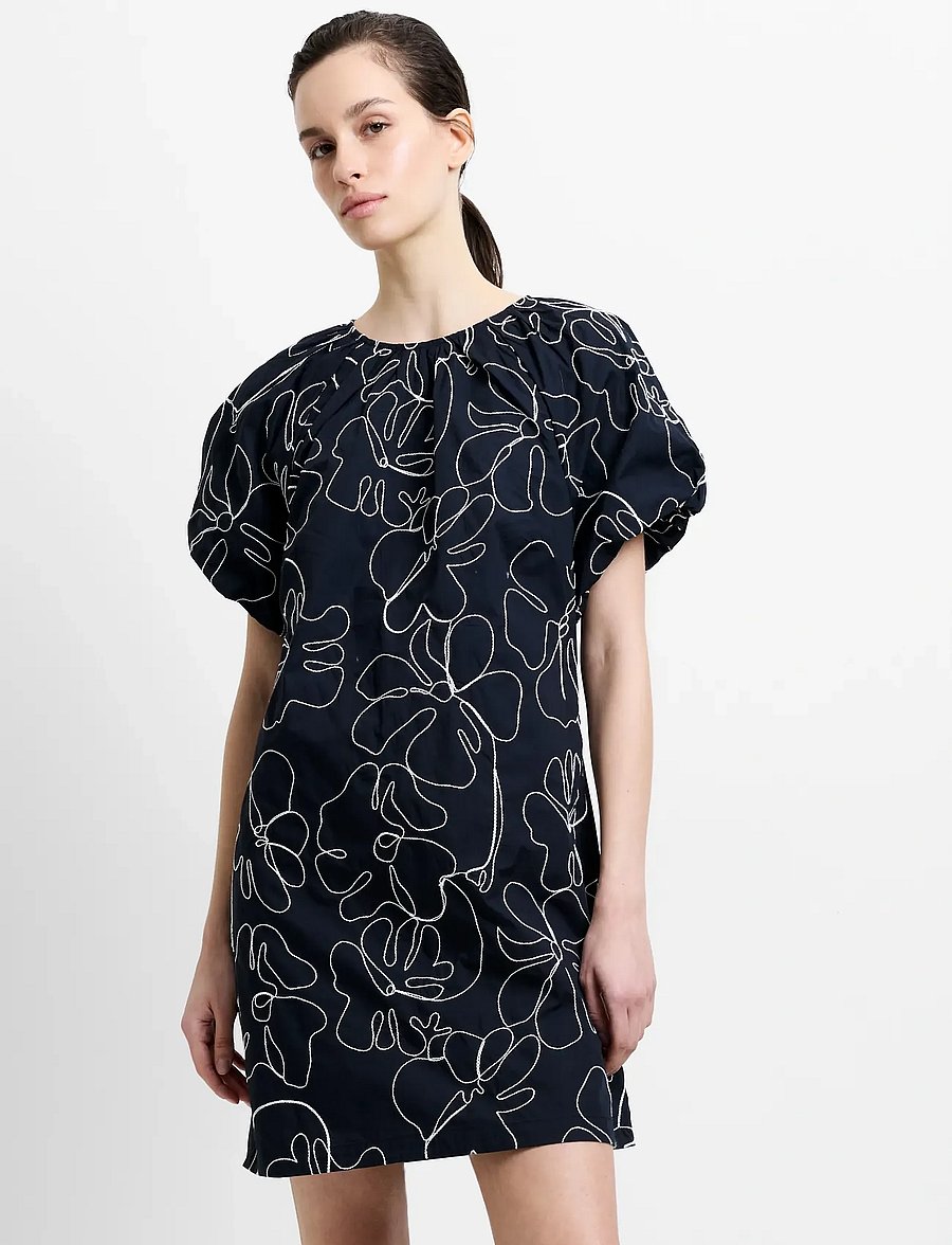 French Connection - RHODES EMBROIDERED MINI DRESS - sommerkjoler - black/porcelain crea - 0