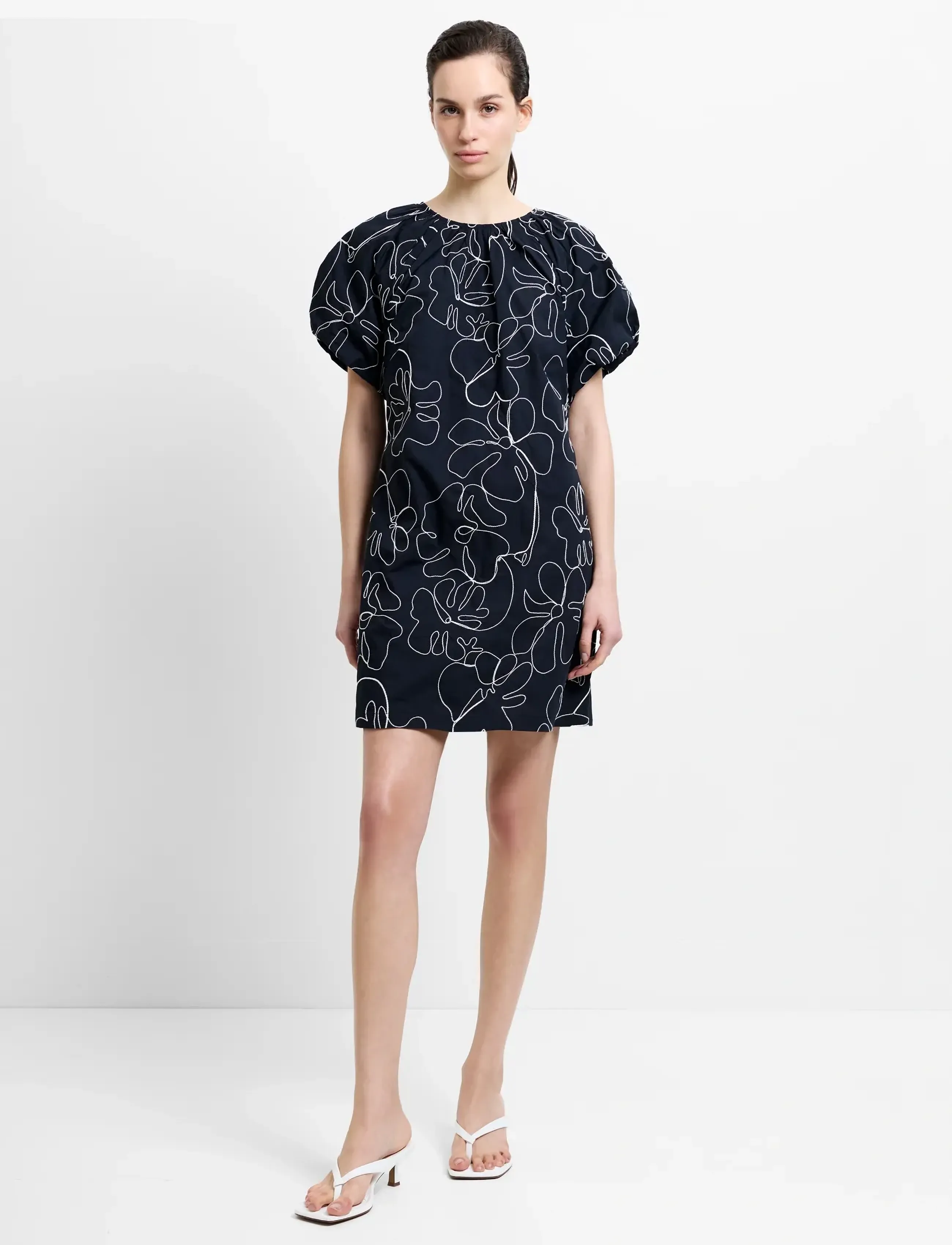 French Connection - RHODES EMBROIDERED MINI DRESS - sommerkjoler - black/porcelain crea - 4